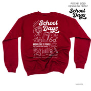 School Days Pocket Design on Front w/ Full School Days Design on Back - BASIC FLEECE CREWNECK Little Mama Shirt Shop LLC
