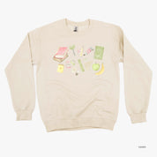 Watercolor School Supplies - BASIC FLEECE CREWNECK Little Mama Shirt Shop LLC