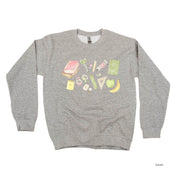 Watercolor School Supplies - BASIC FLEECE CREWNECK Little Mama Shirt Shop LLC