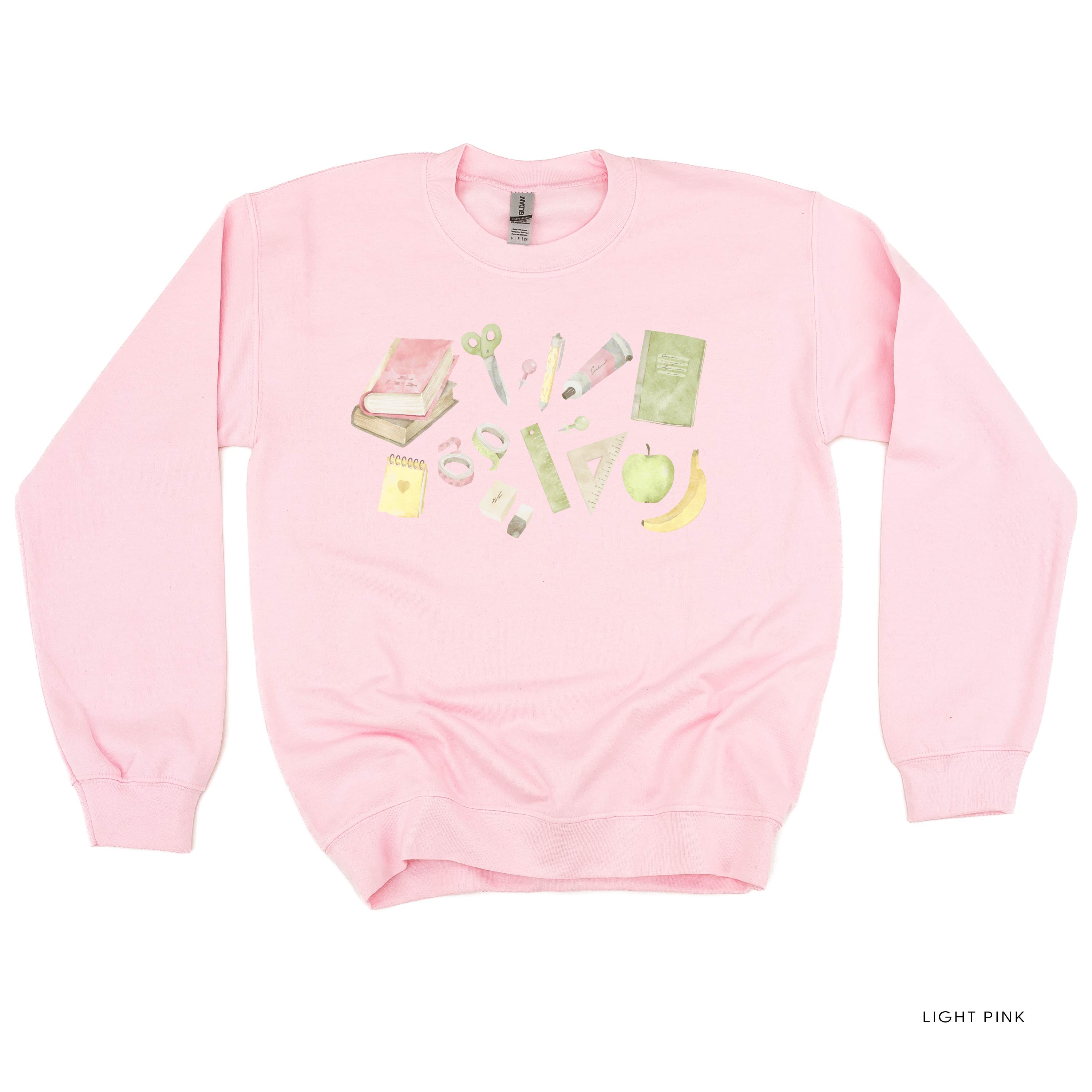 Watercolor School Supplies - BASIC FLEECE CREWNECK Little Mama Shirt Shop LLC