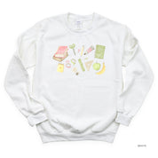 Watercolor School Supplies - BASIC FLEECE CREWNECK Little Mama Shirt Shop LLC