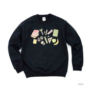 Watercolor School Supplies - BASIC FLEECE CREWNECK Little Mama Shirt Shop LLC