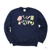 Watercolor School Supplies - BASIC FLEECE CREWNECK Little Mama Shirt Shop LLC