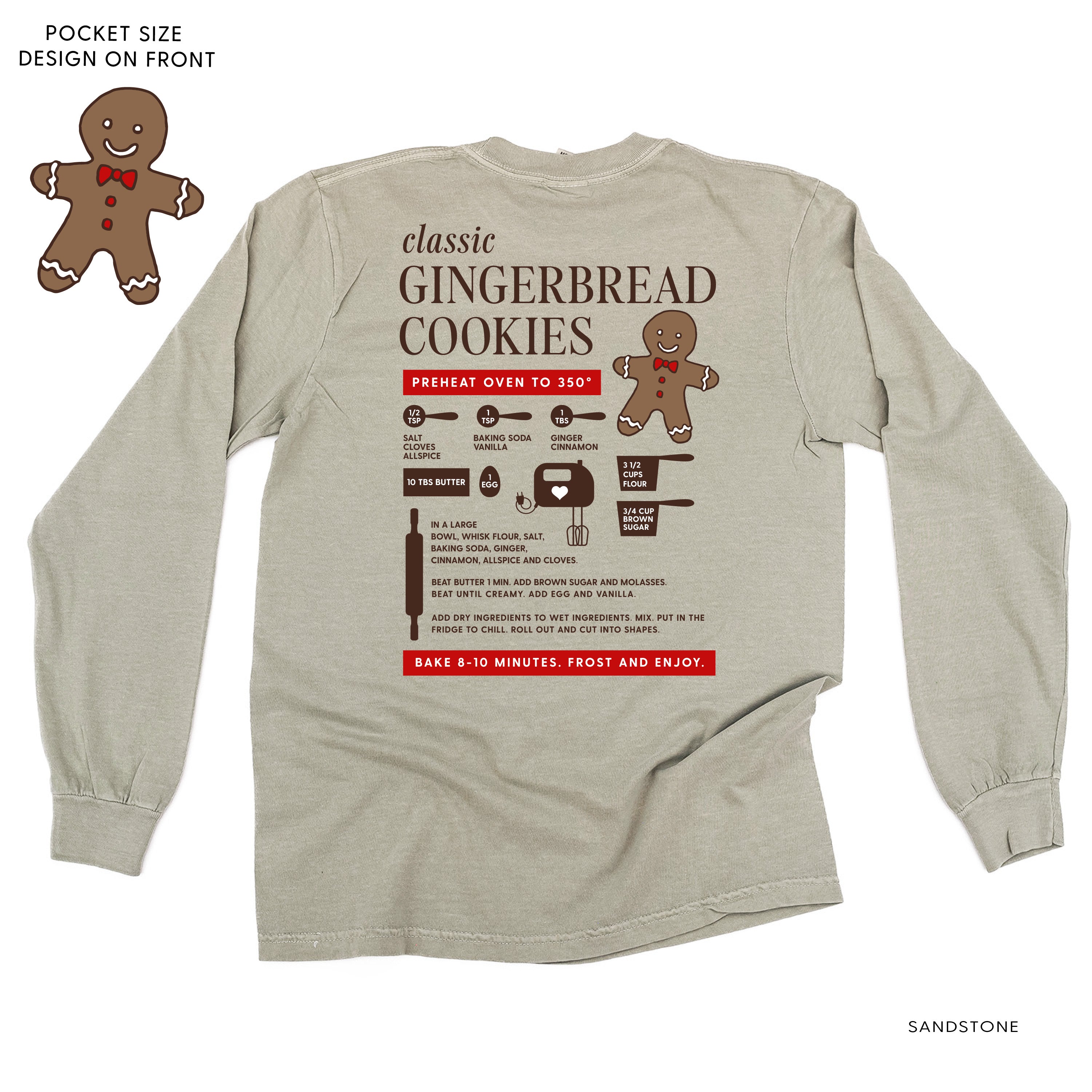 Gingerbread Cookie Recipe (pf&b) - LONG SLEEVE Comfort Colors Tee Little Mama Shirt Shop