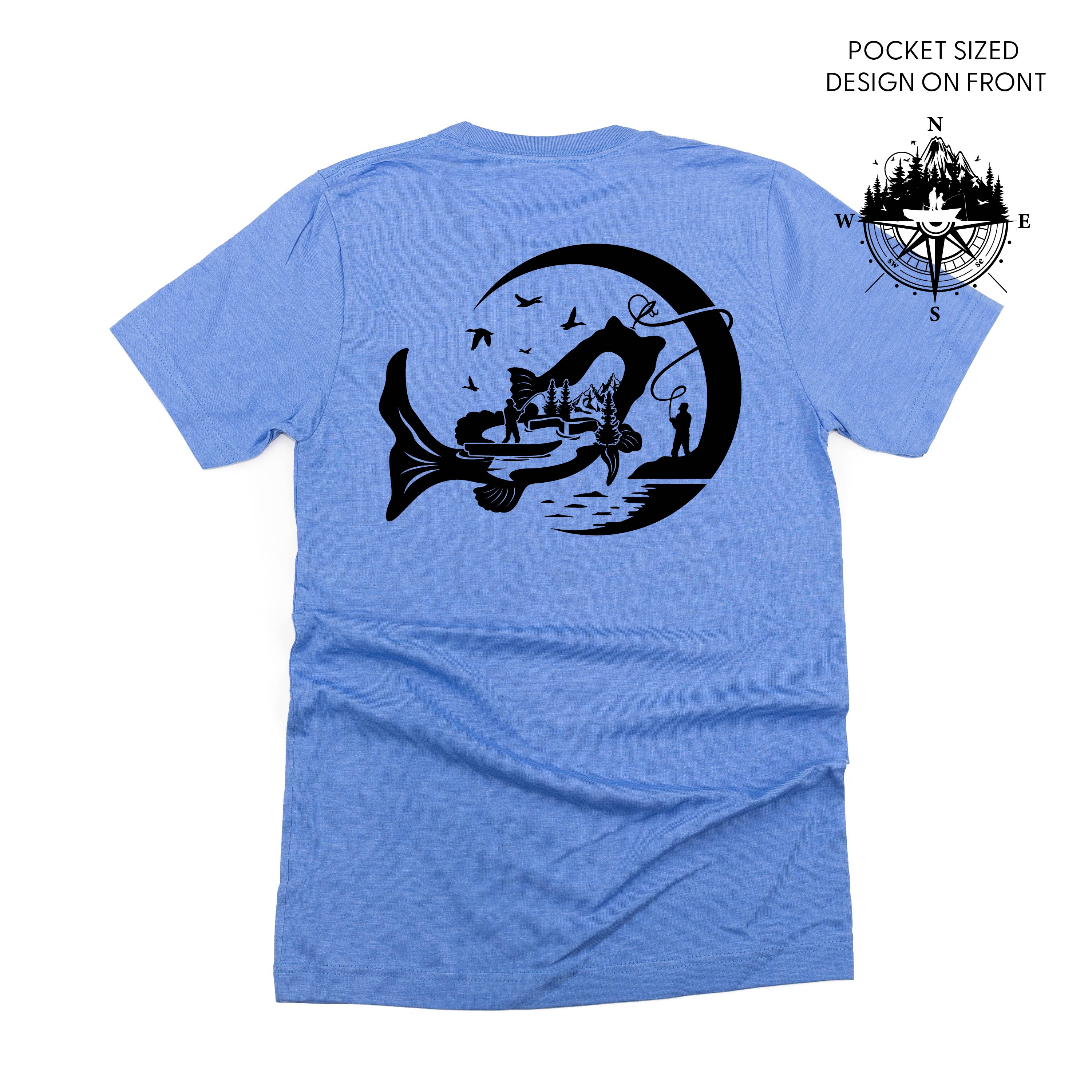 Fishing Compass - Fishing Scene (pf&b) - Unisex Tee Little Mama Shirt Shop