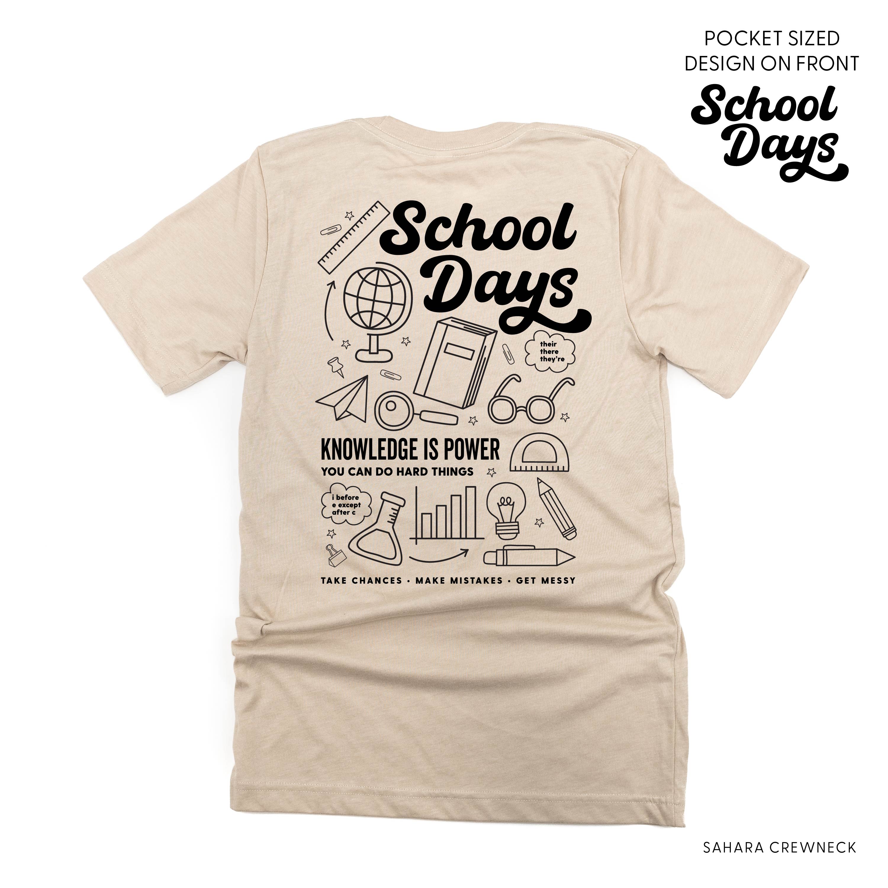School Days Pocket Design on Front w/ Full School Days Design on Back - Unisex Tee Little Mama Shirt Shop