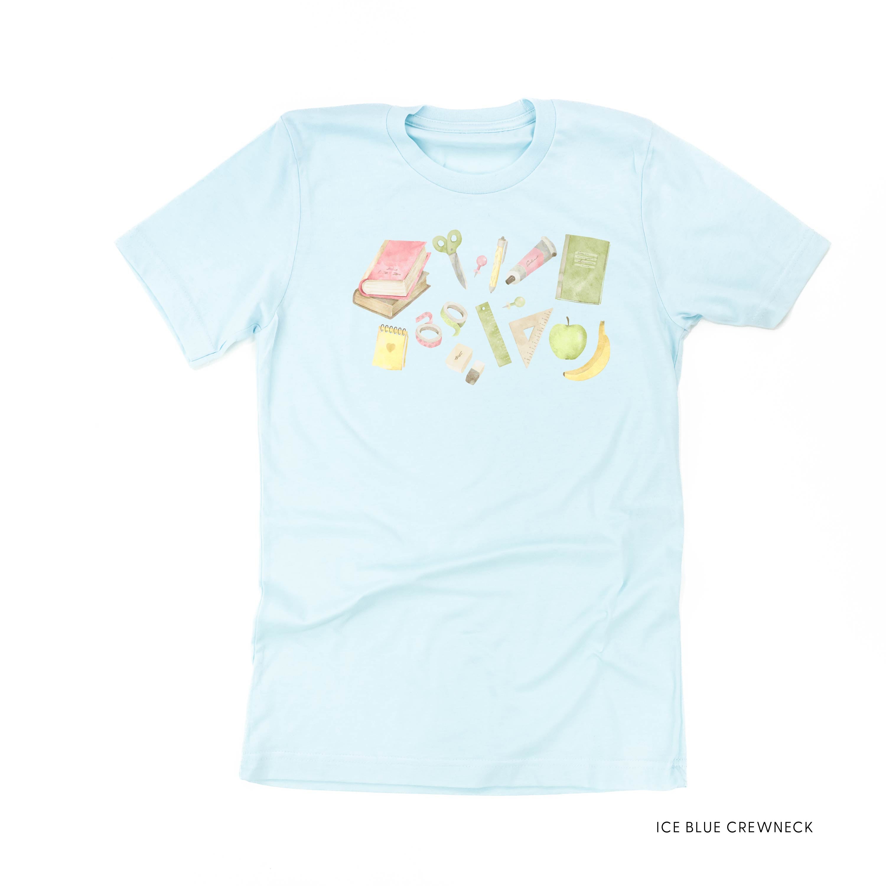 Watercolor School Supplies - Unisex Tee Little Mama Shirt Shop