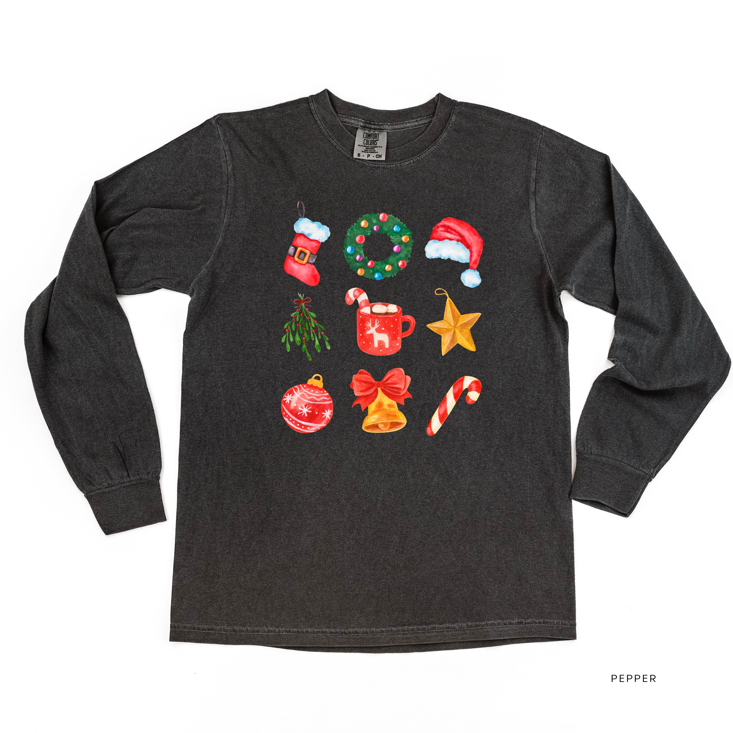 Classic Watercolor Christmas - LONG SLEEVE Comfort Colors Tee Little Mama Shirt Shop