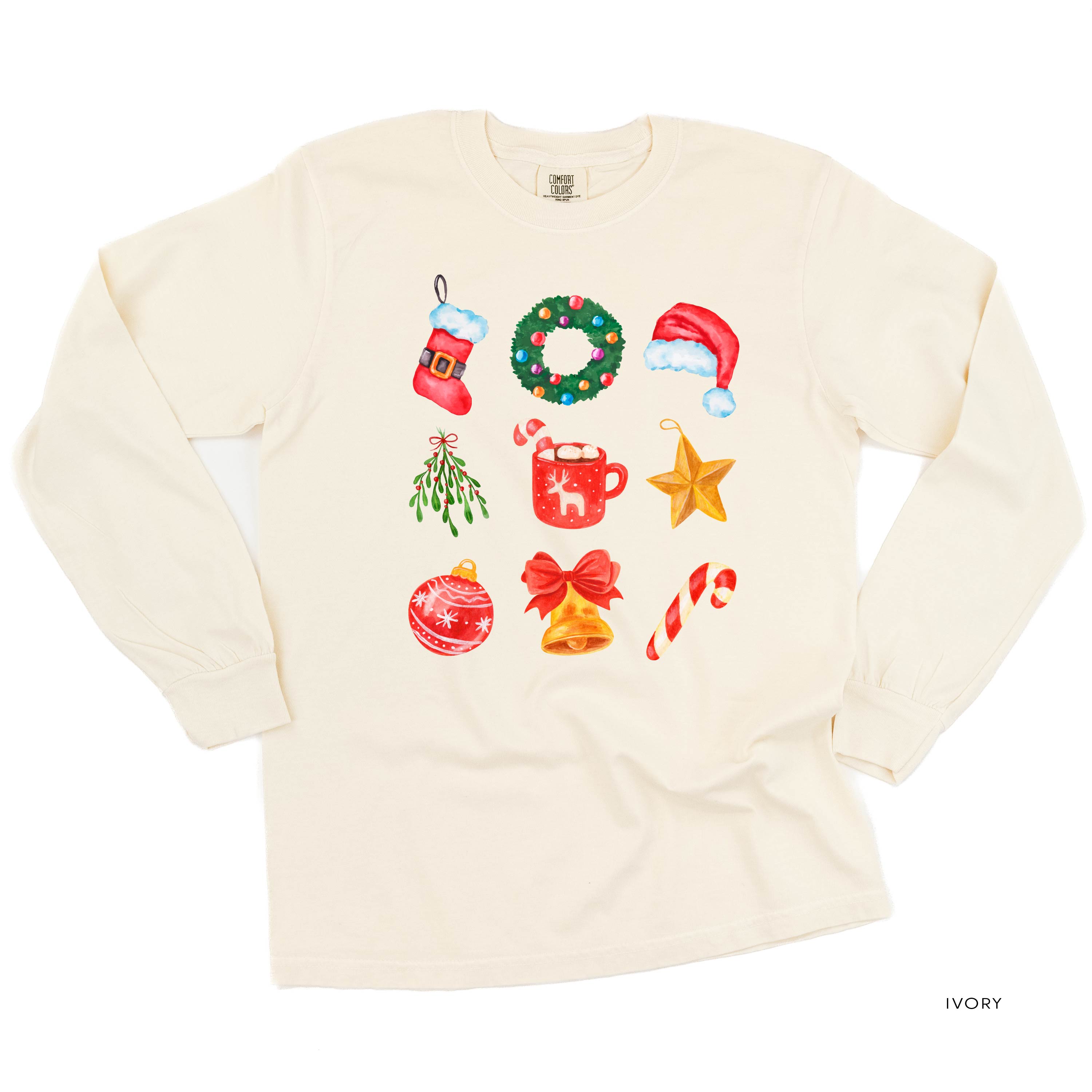 Classic Watercolor Christmas - LONG SLEEVE Comfort Colors Tee Little Mama Shirt Shop