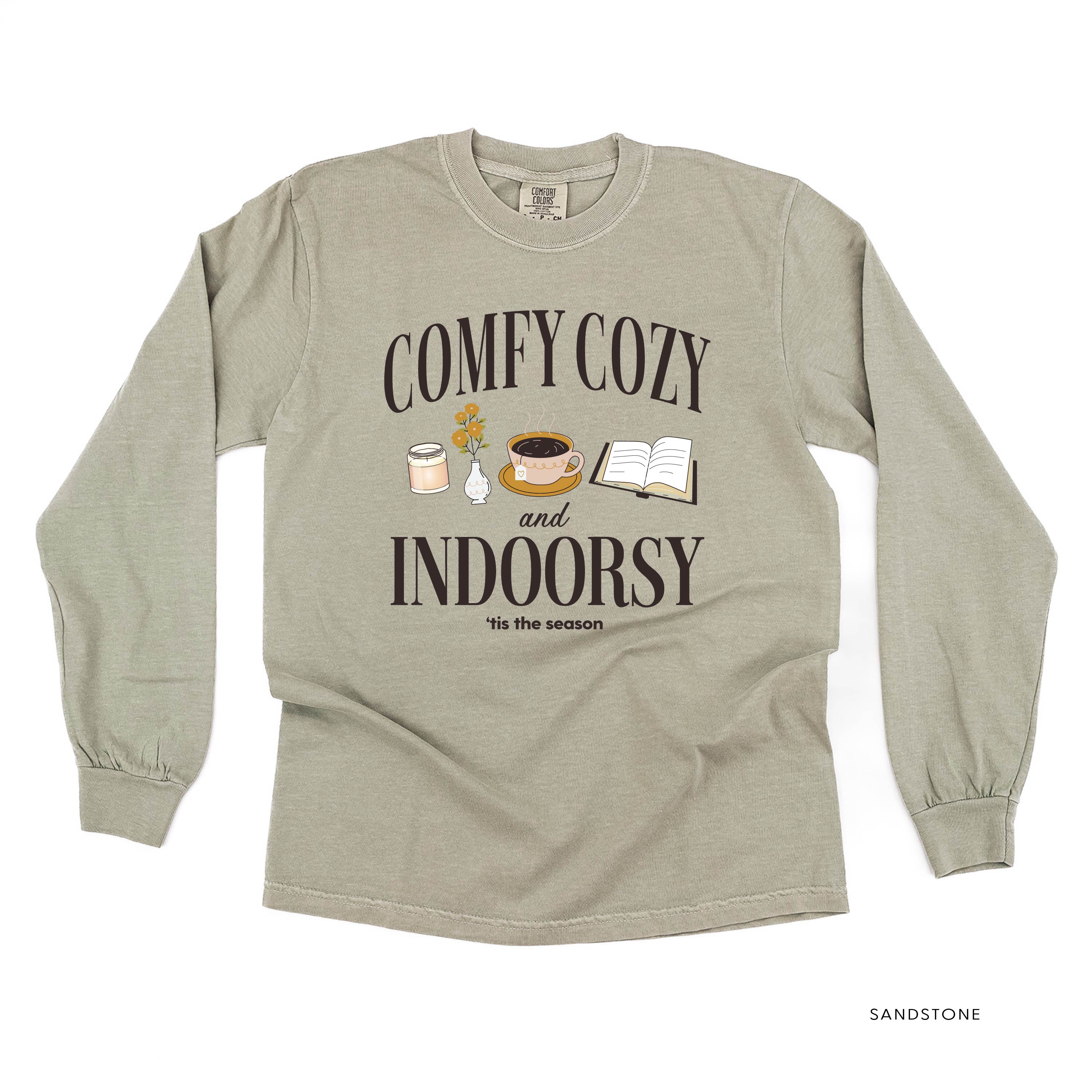Comfy Cozy and Indoorsy - Long Sleeve Comfort Colors Tee Little Mama Shirt Shop