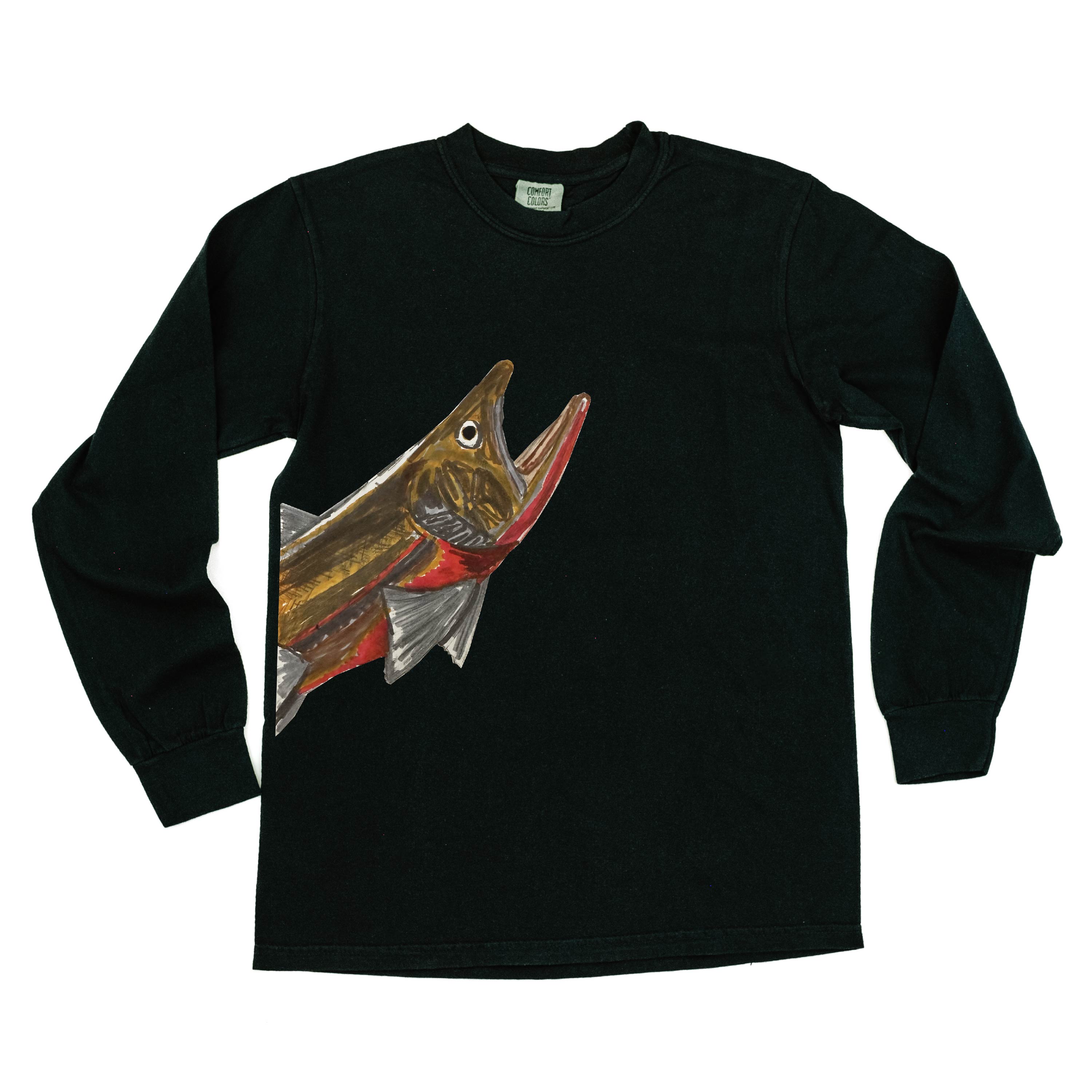 Cutthroat Trout - Hand Drawn - LONG SLEEVE Comfort Colors Tee Little Mama Shirt Shop