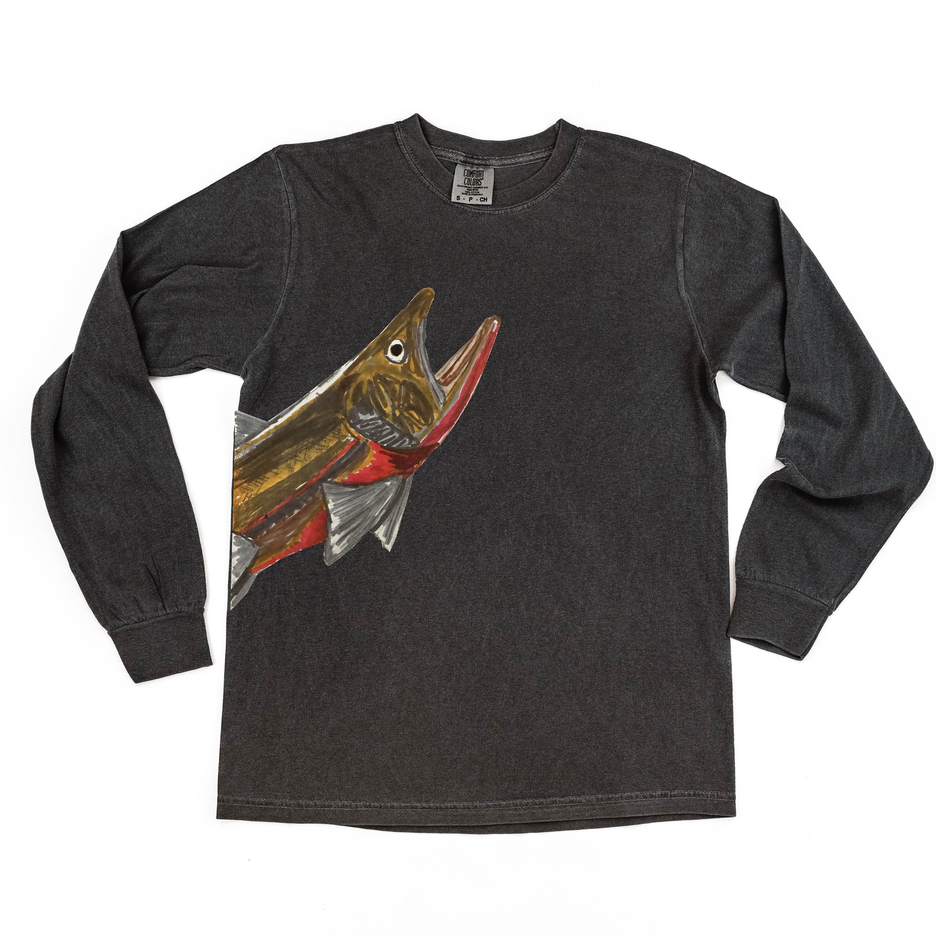 Cutthroat Trout - Hand Drawn - LONG SLEEVE Comfort Colors Tee Little Mama Shirt Shop