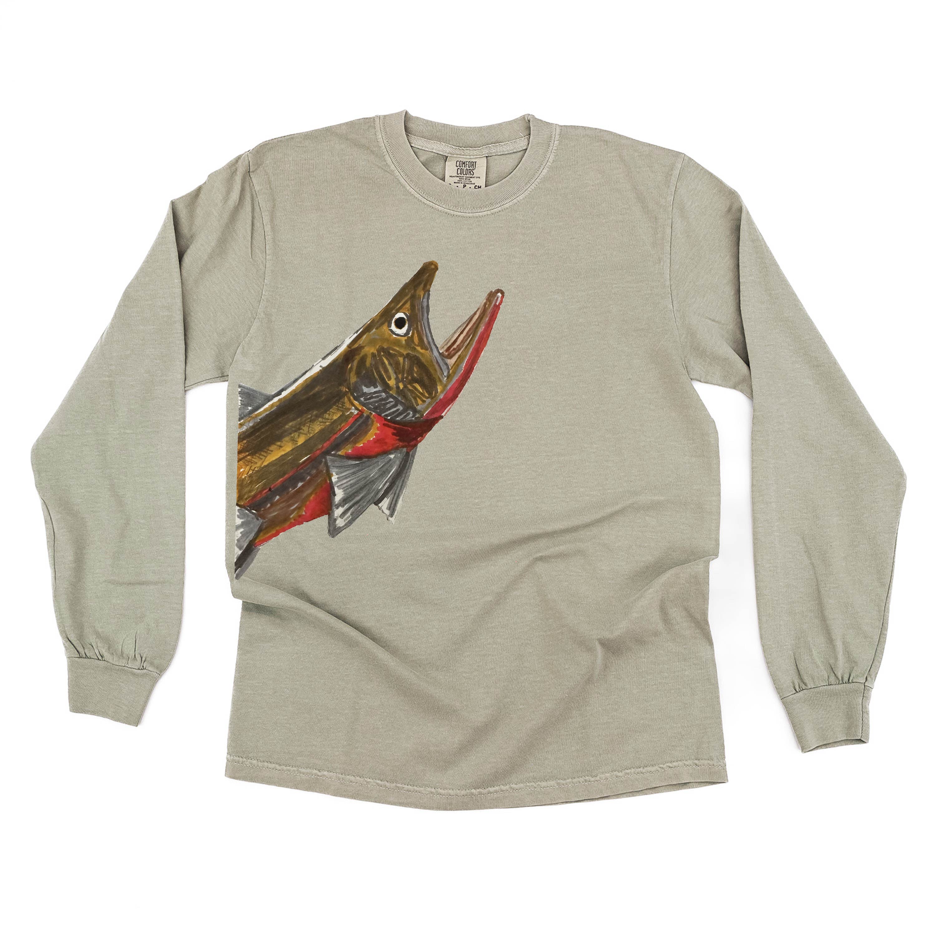 Cutthroat Trout - Hand Drawn - LONG SLEEVE Comfort Colors Tee Little Mama Shirt Shop