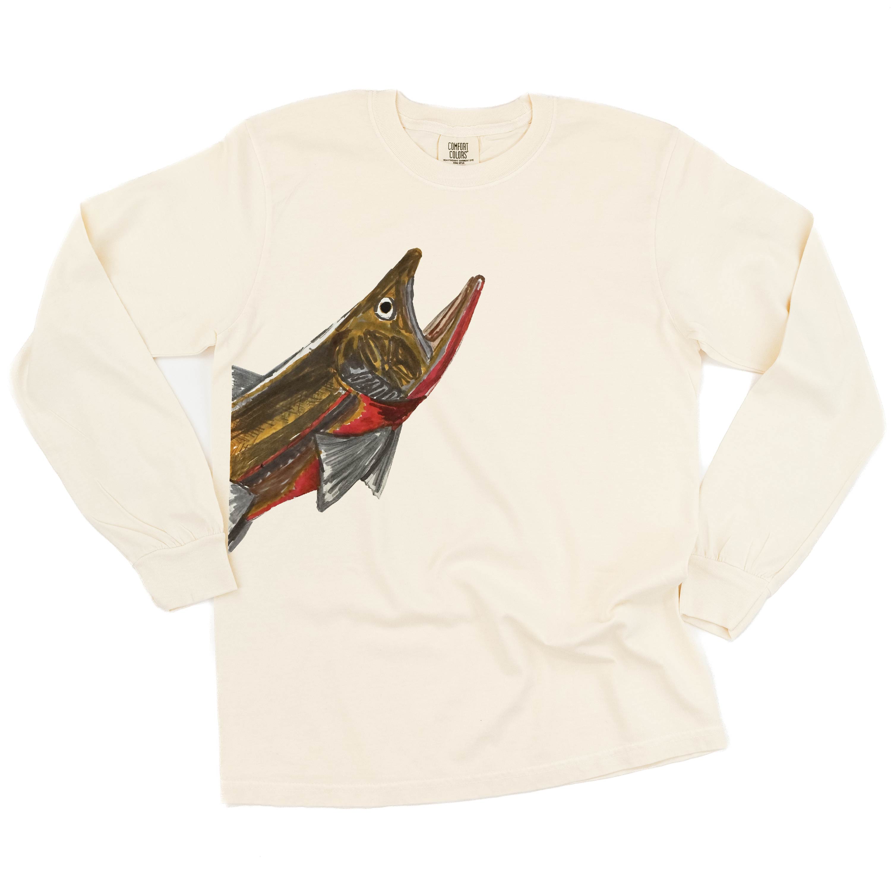 Cutthroat Trout - Hand Drawn - LONG SLEEVE Comfort Colors Tee Little Mama Shirt Shop