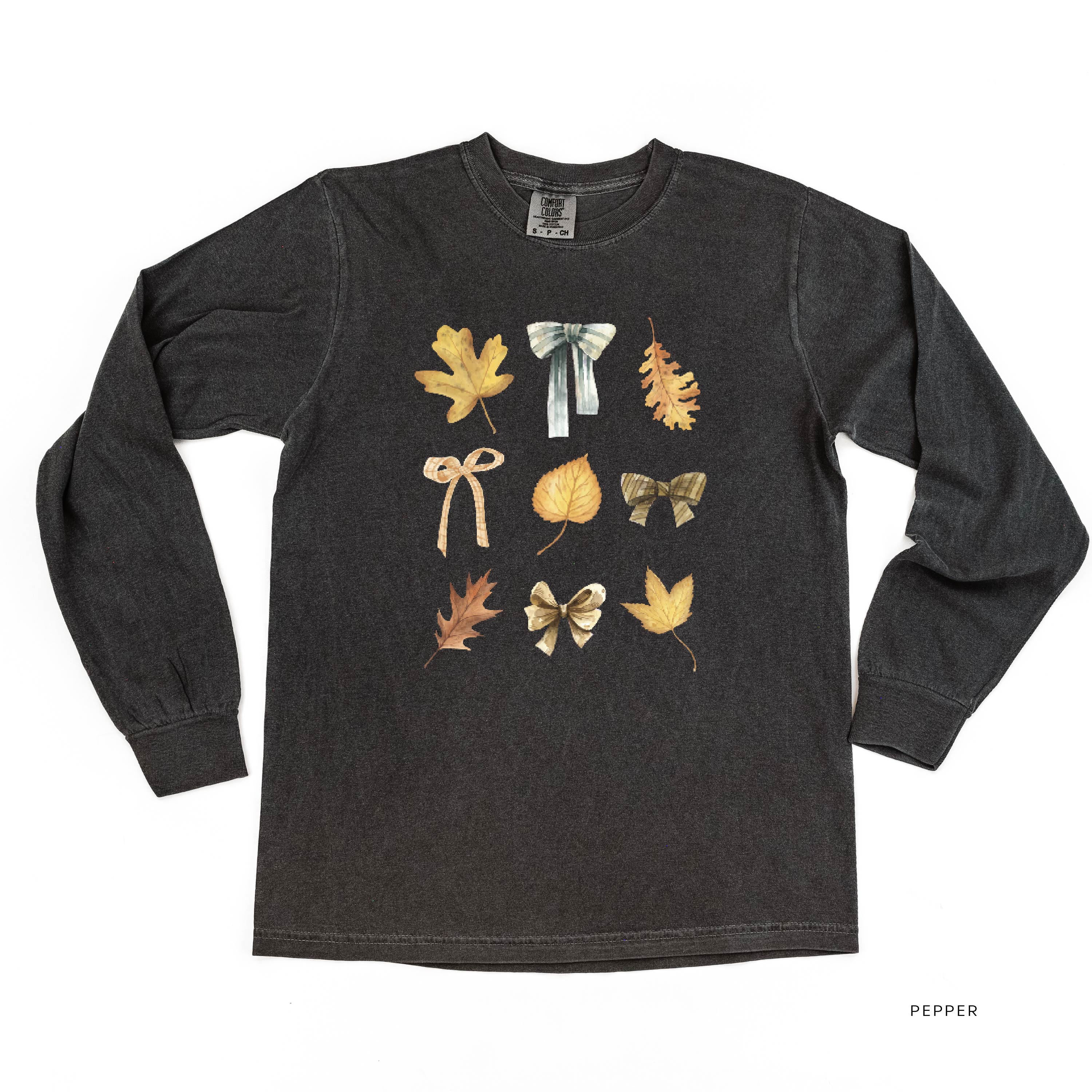 Dainty Bows and Leaves - Long Sleeve Comfort Colors Tee Little Mama Shirt Shop