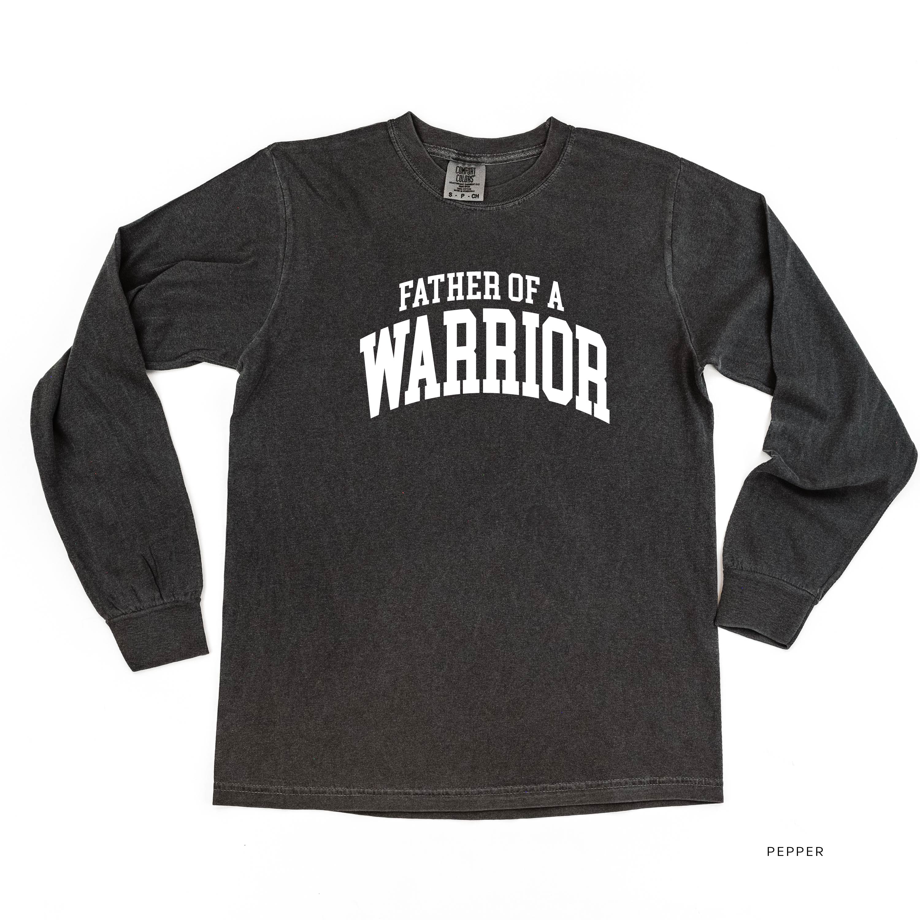 Father of a Warrior - Varsity - Long Sleeve Comfort Colors Tee Little Mama Shirt Shop