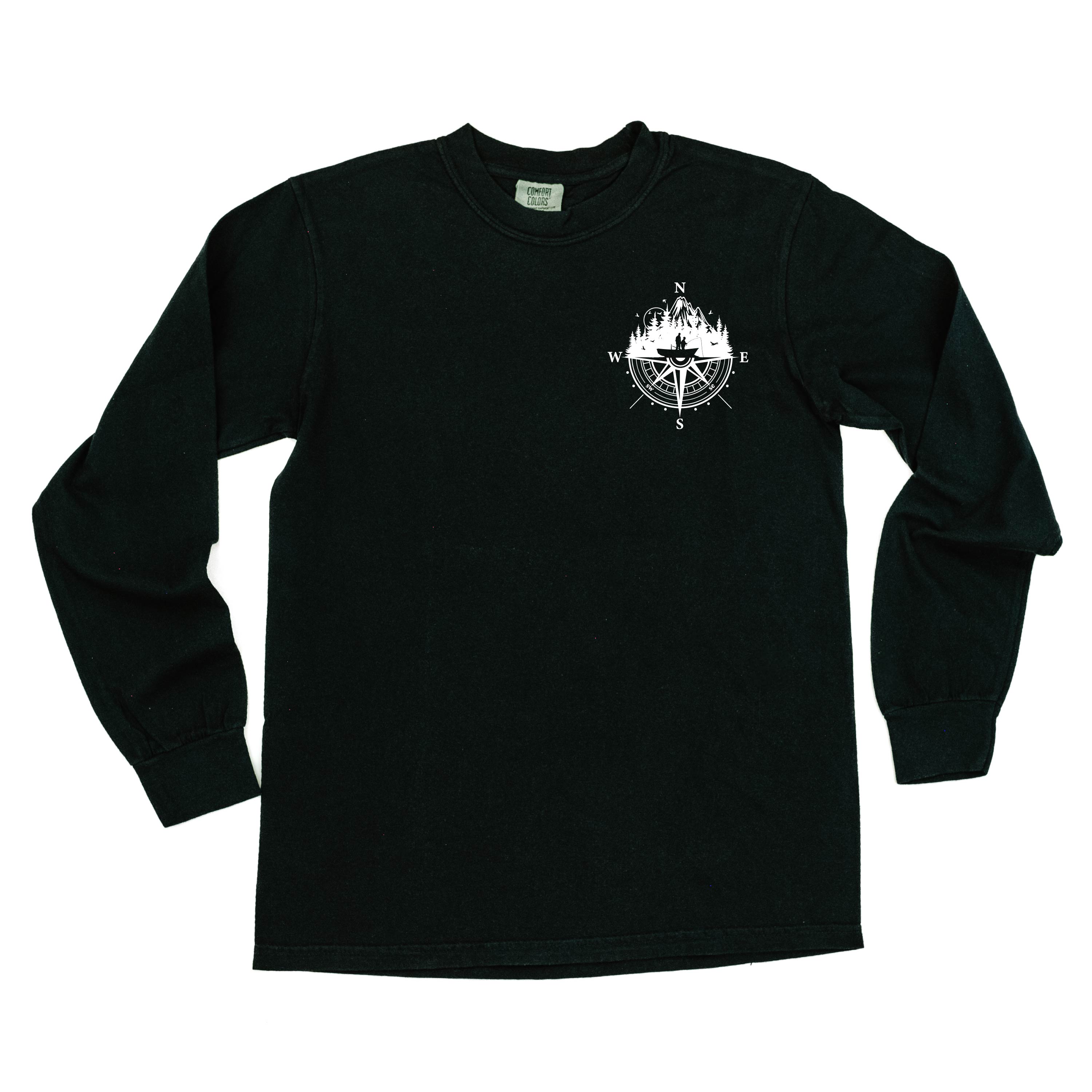Fishing Compass - Fishing Scene (pf&b) - LONG SLEEVE Comfort Colors Tee Little Mama Shirt Shop
