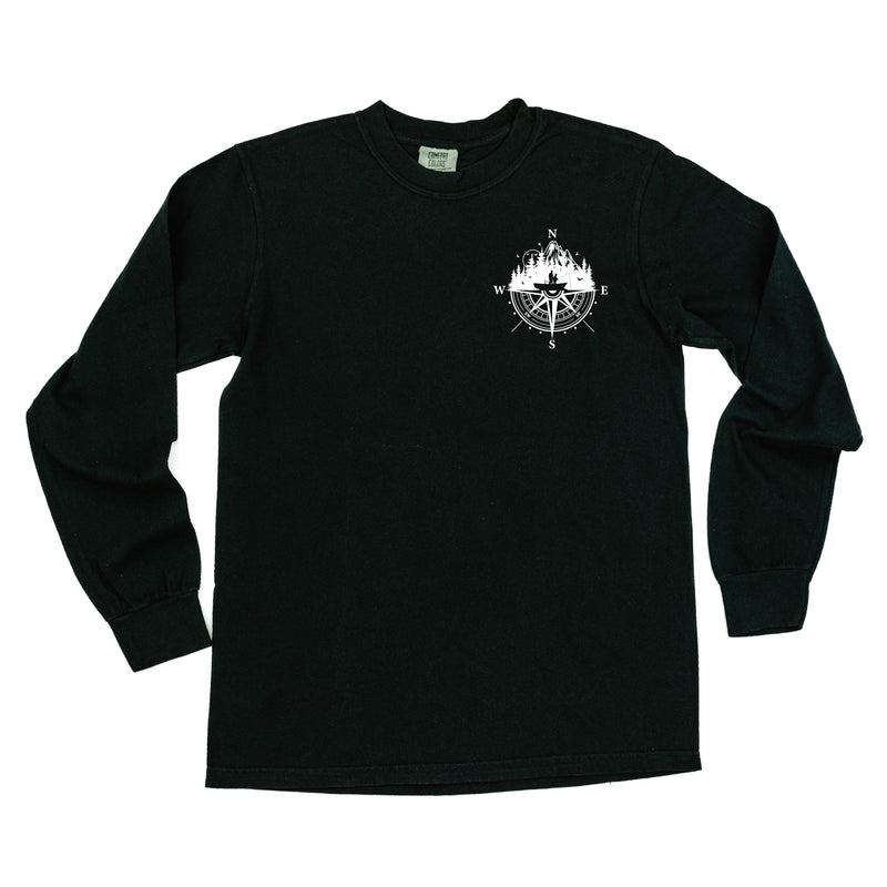 Fishing Compass Pocket Design on Front w/ Fishing Scene on Back - LONG SLEEVE COMFORT COLORS TEE