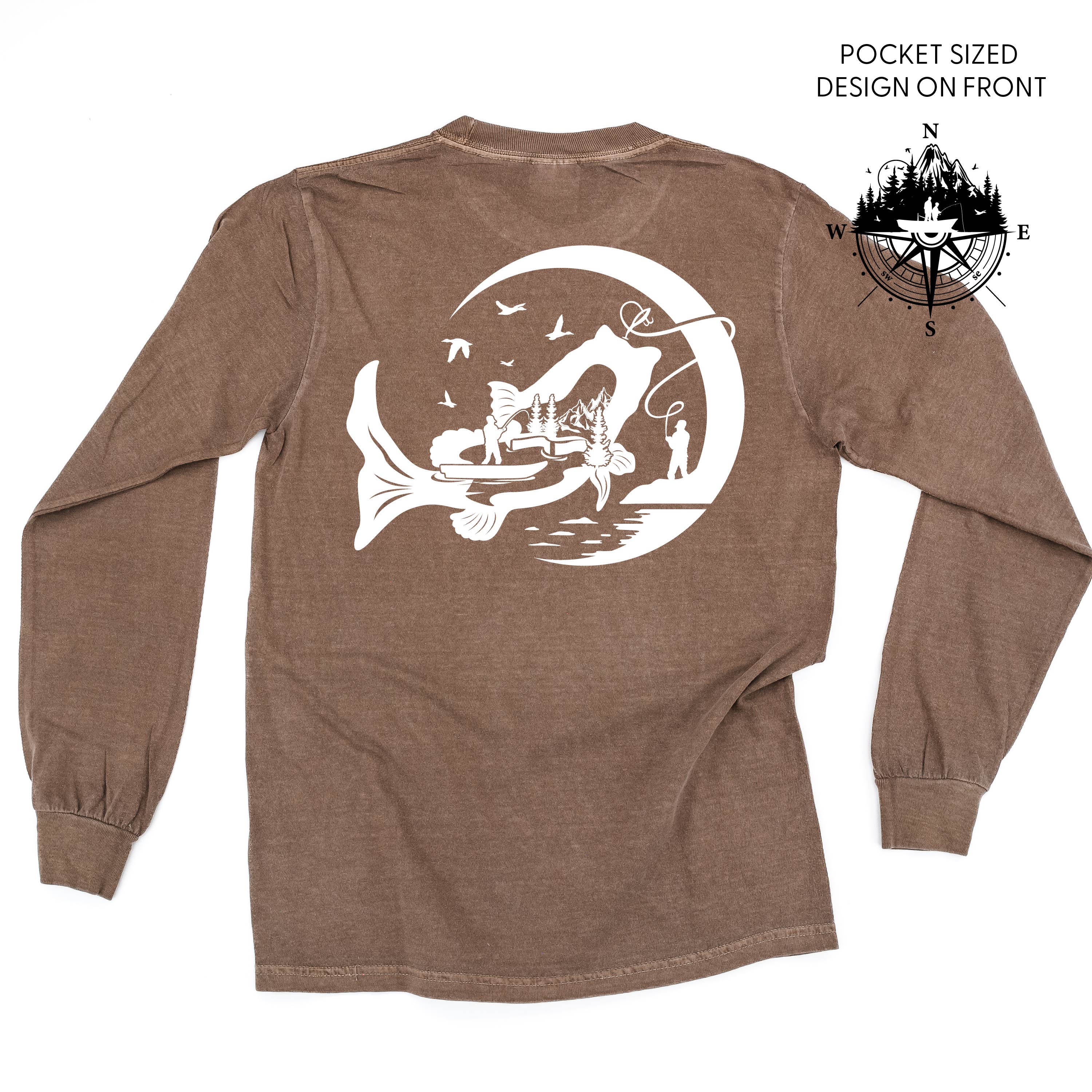 Fishing Compass - Fishing Scene (pf&b) - LONG SLEEVE Comfort Colors Tee Little Mama Shirt Shop