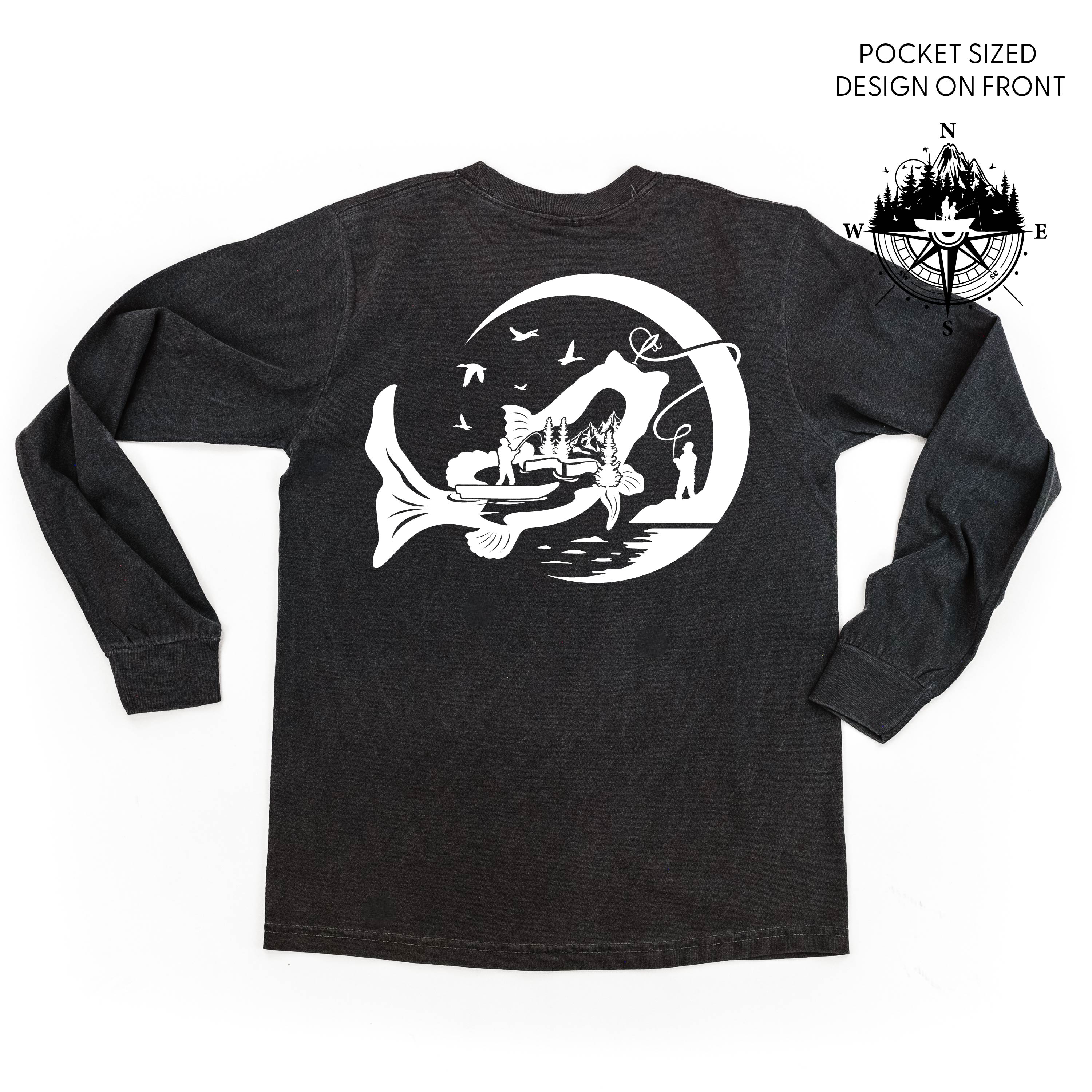 Fishing Compass - Fishing Scene (pf&b) - LONG SLEEVE Comfort Colors Tee Little Mama Shirt Shop