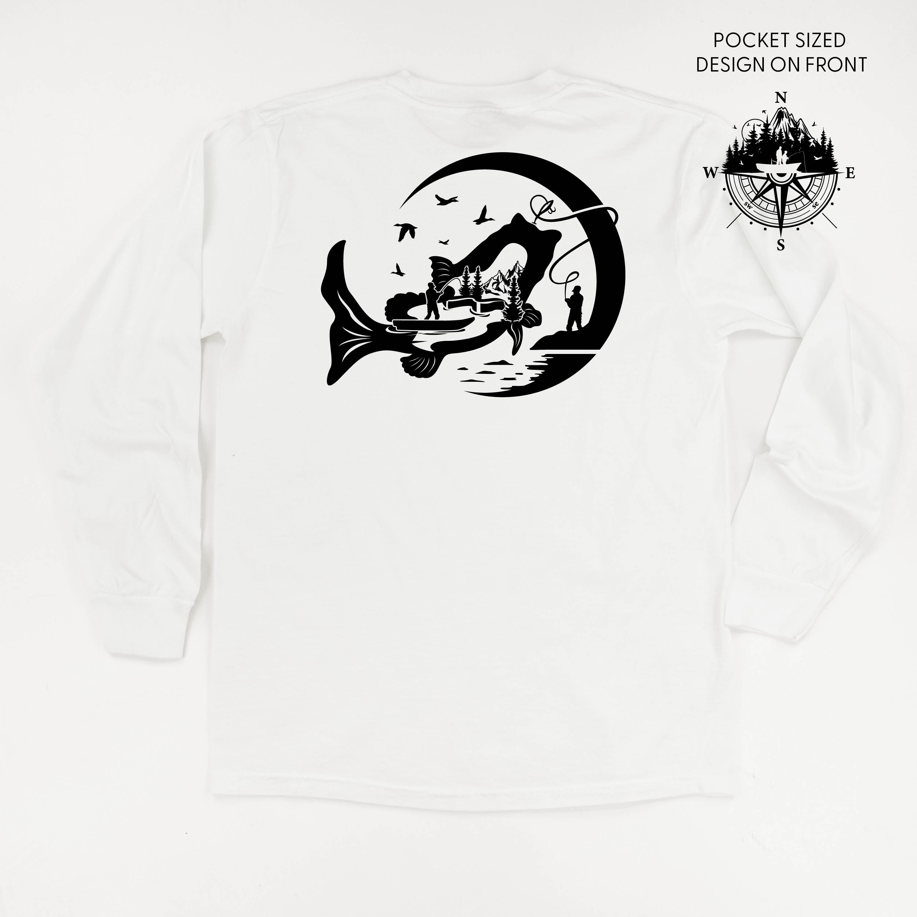 Fishing Compass - Fishing Scene (pf&b) - LONG SLEEVE Comfort Colors Tee Little Mama Shirt Shop