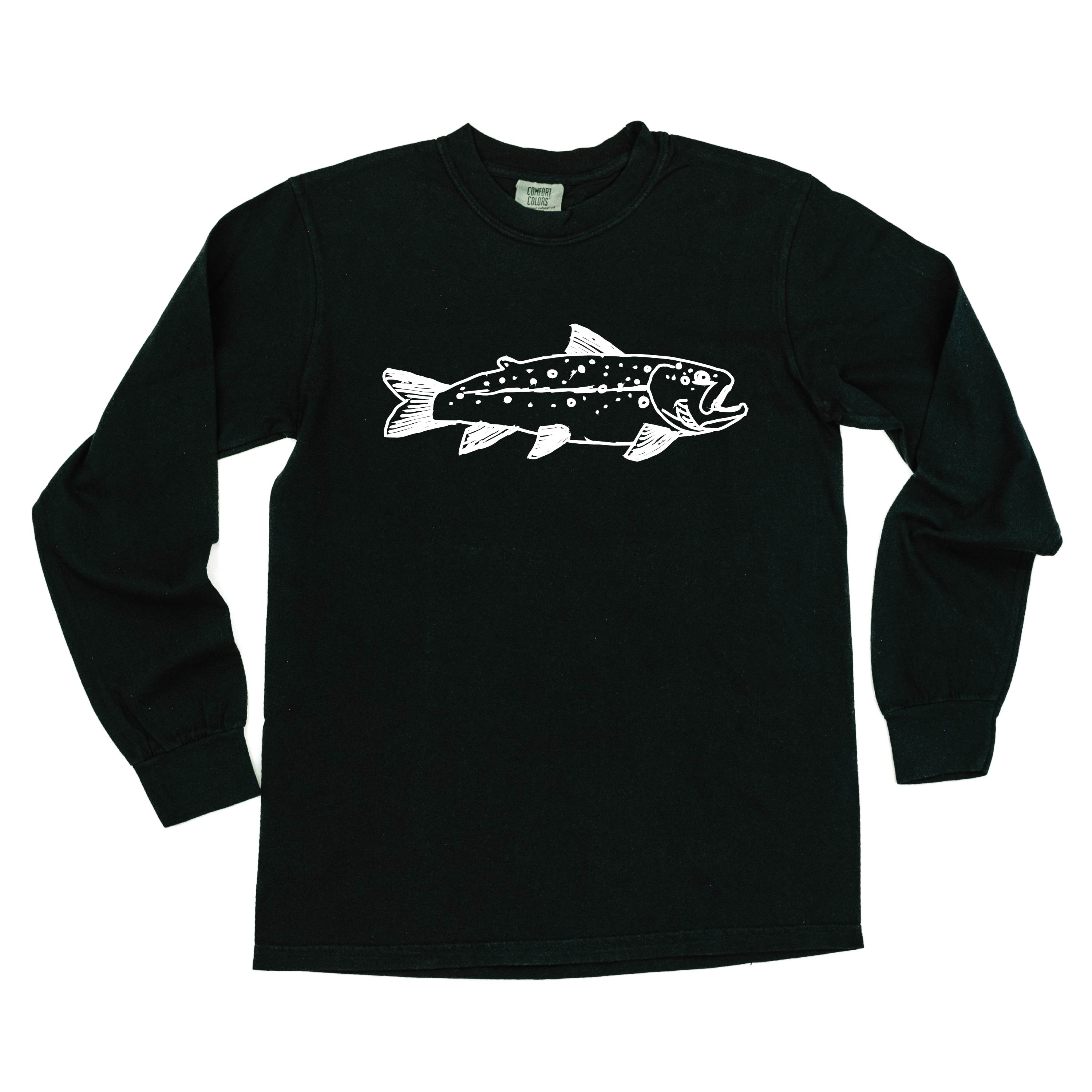 Hand Drawn Brook Trout - LONG SLEEVE Comfort Colors Tee Little Mama Shirt Shop