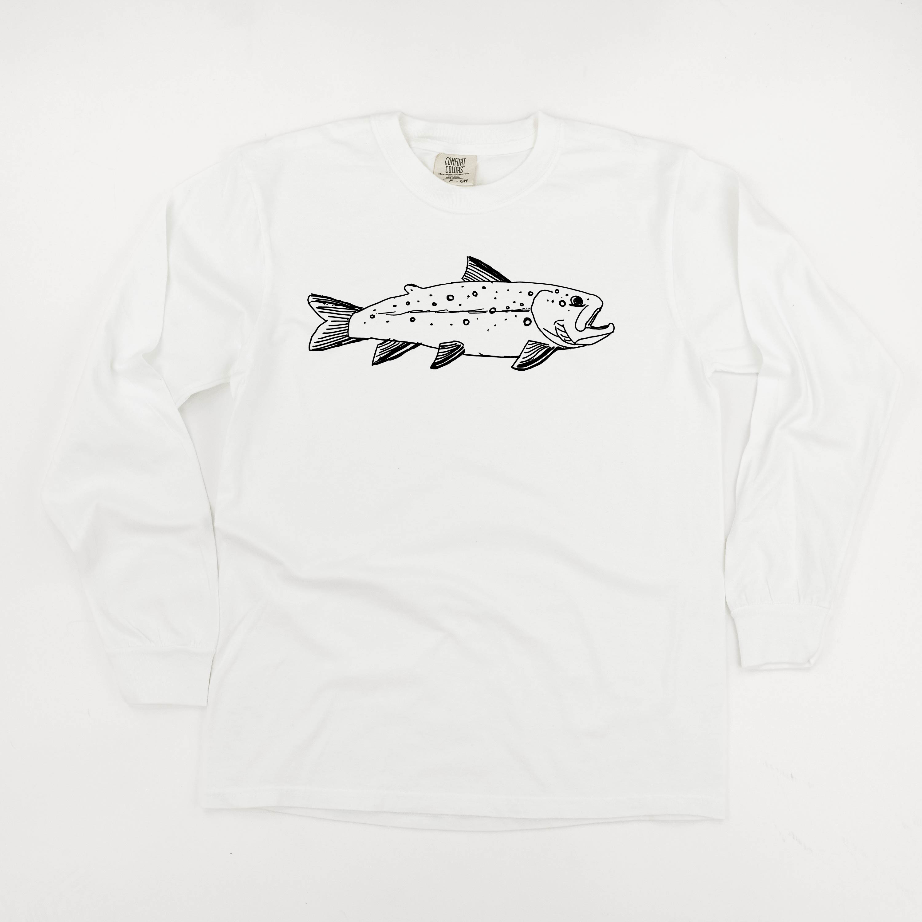 Hand Drawn Brook Trout - LONG SLEEVE Comfort Colors Tee Little Mama Shirt Shop