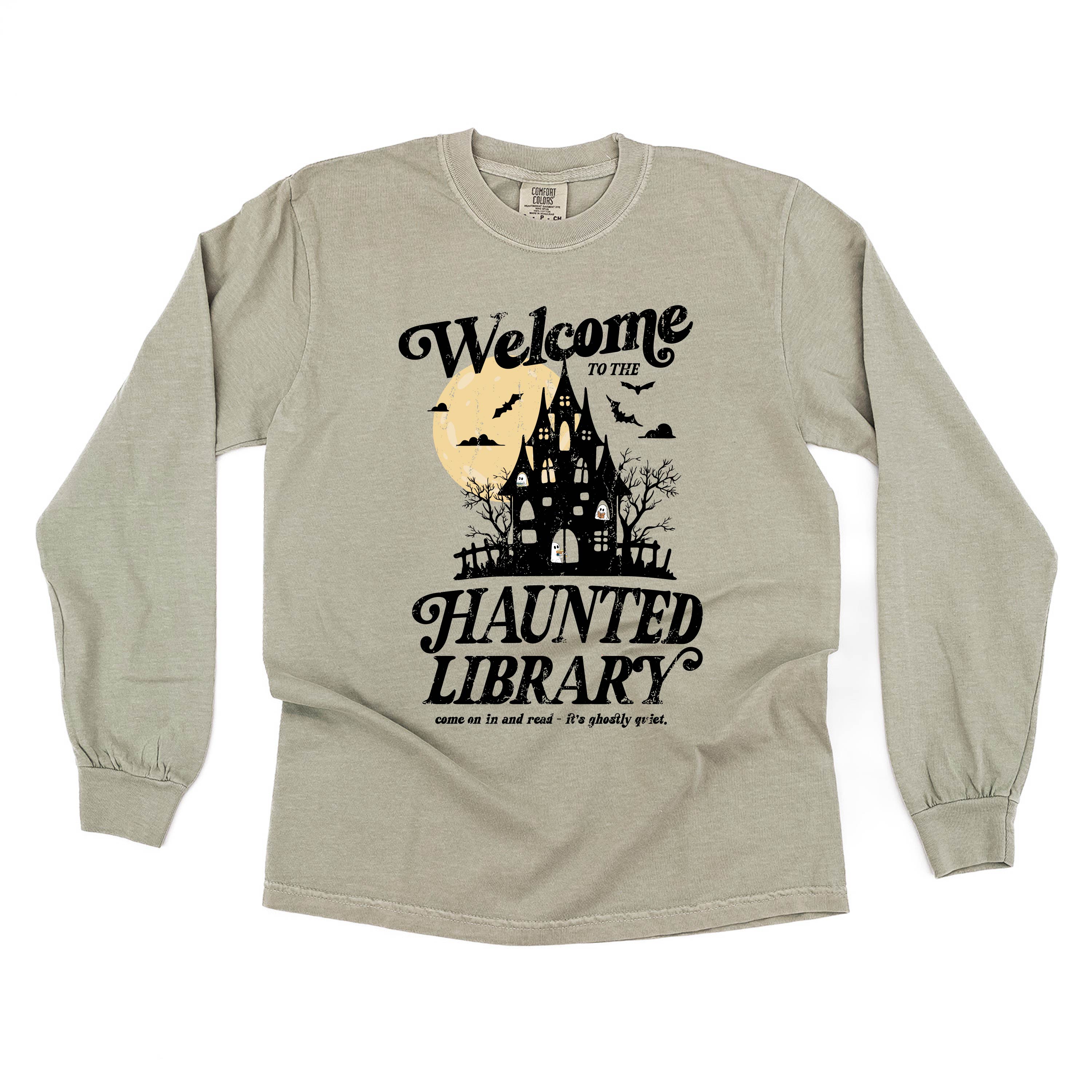 Haunted Library - Long Sleeve Comfort Colors Tee Little Mama Shirt Shop