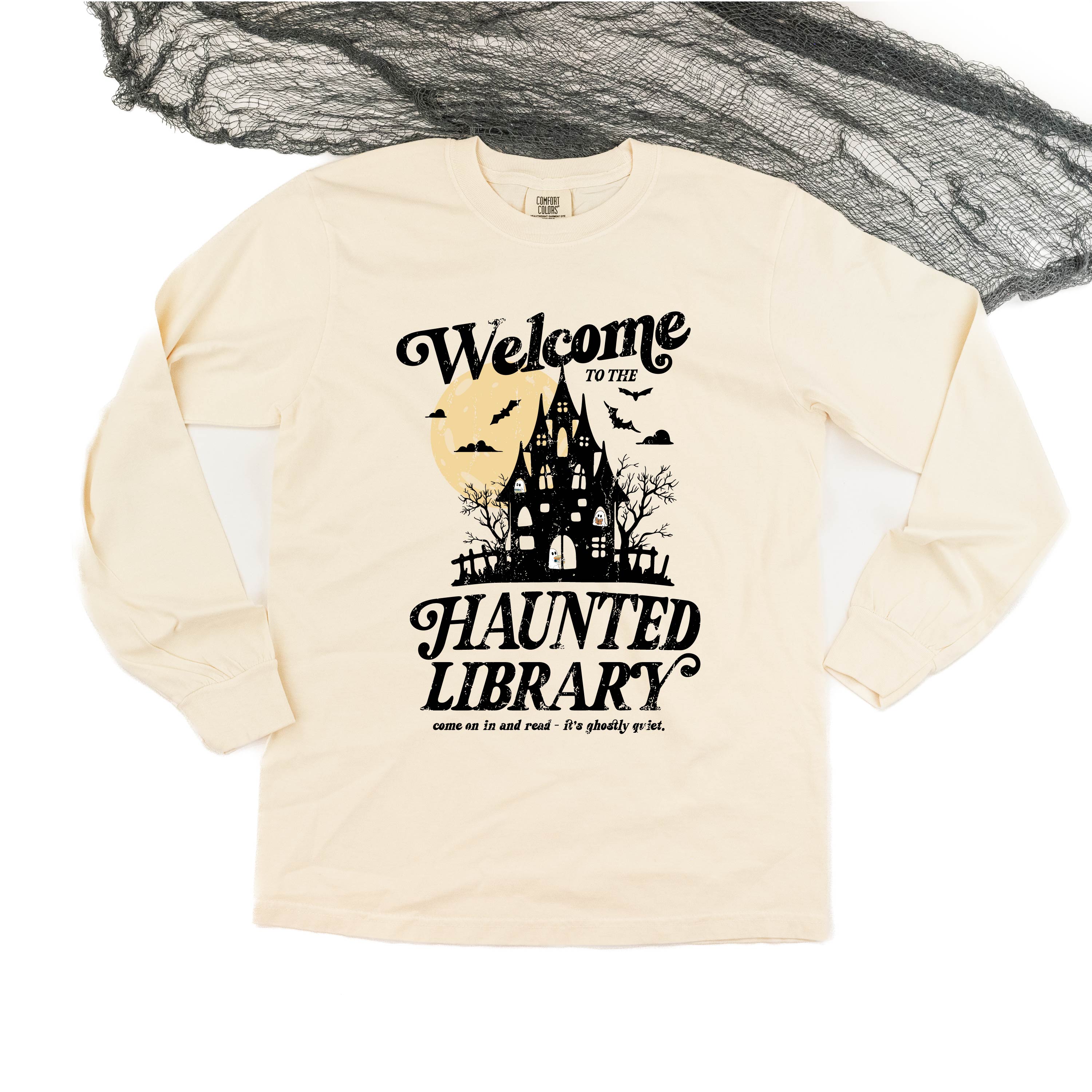 Haunted Library - Long Sleeve Comfort Colors Tee Little Mama Shirt Shop