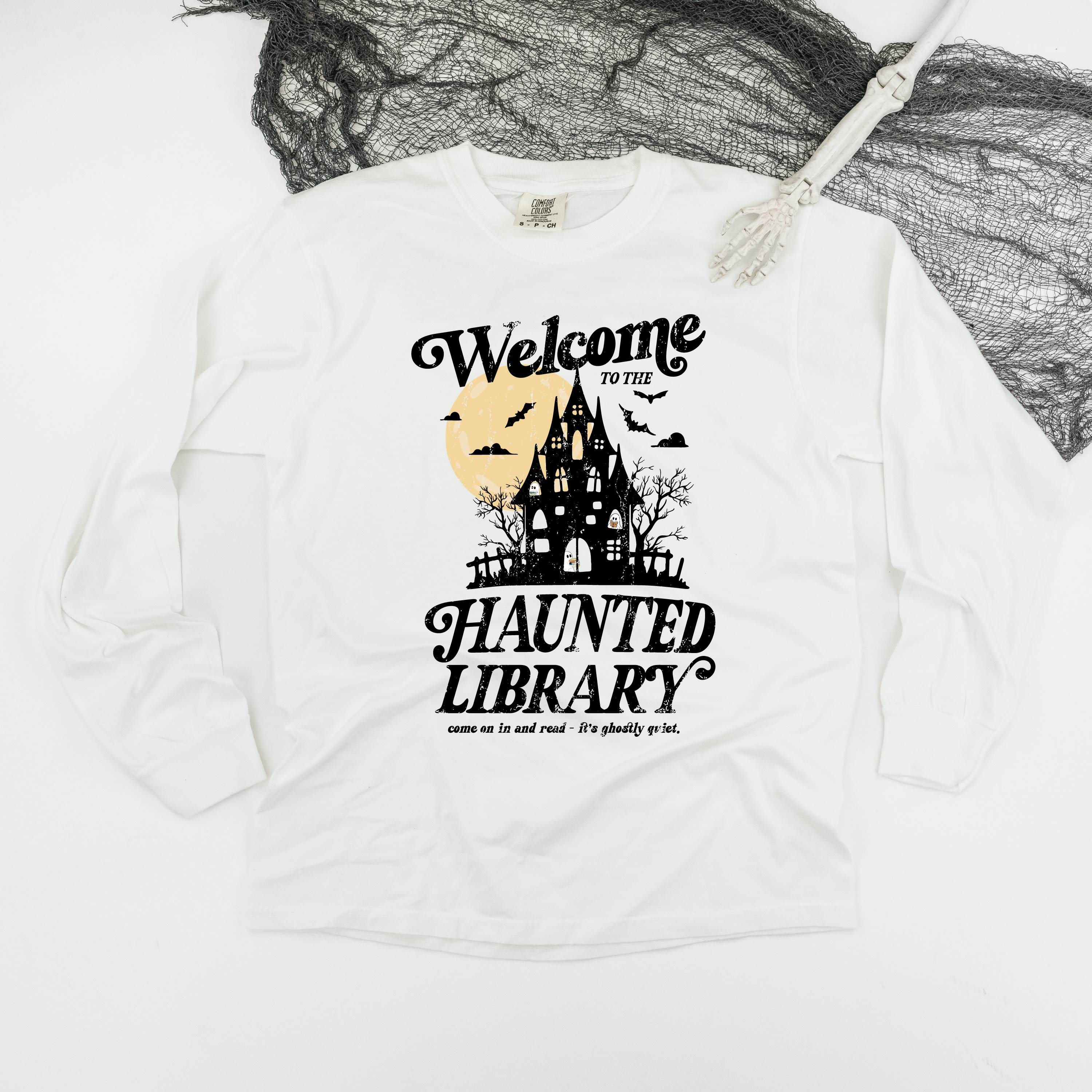 Haunted Library - Long Sleeve Comfort Colors Tee Little Mama Shirt Shop