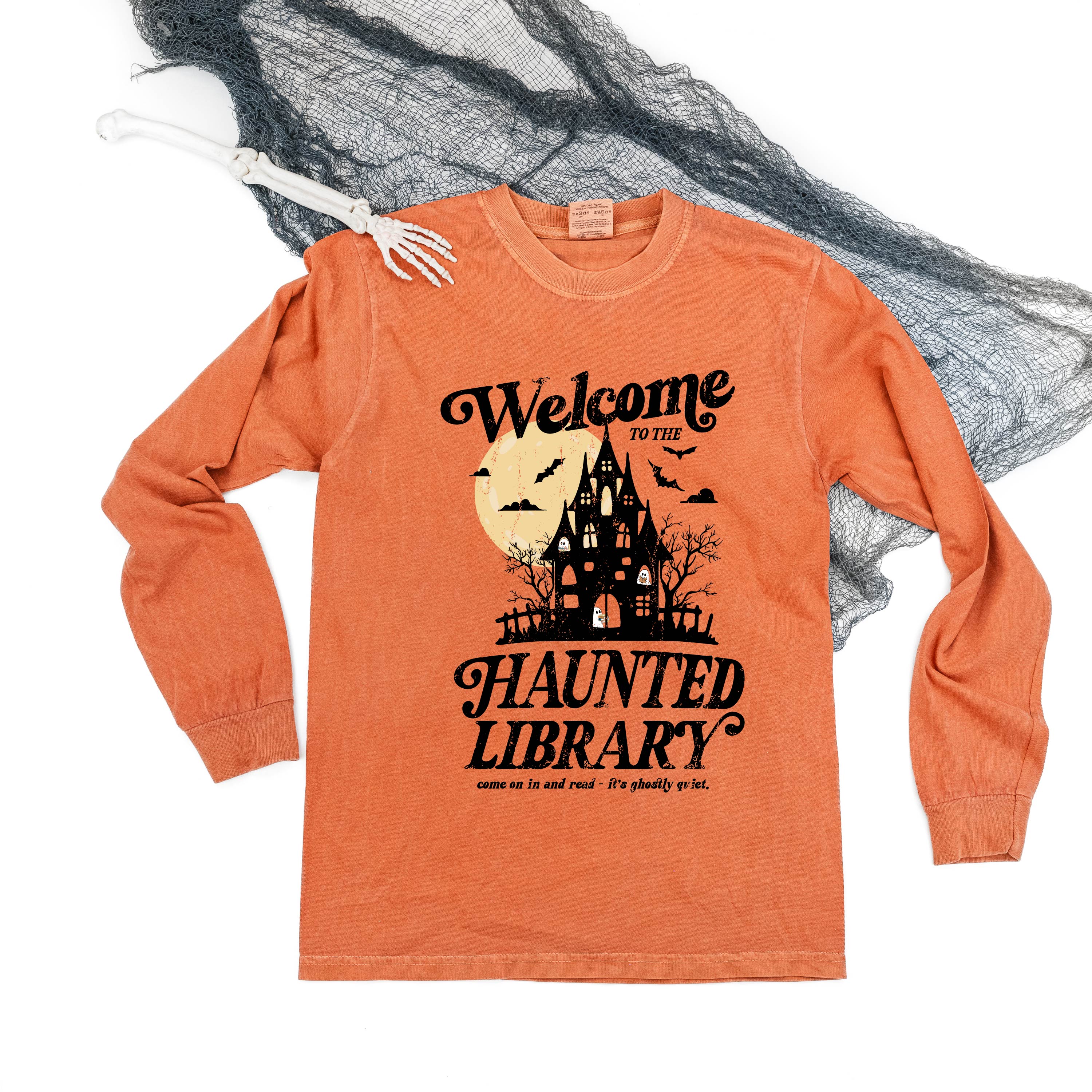 Haunted Library - Long Sleeve Comfort Colors Tee Little Mama Shirt Shop