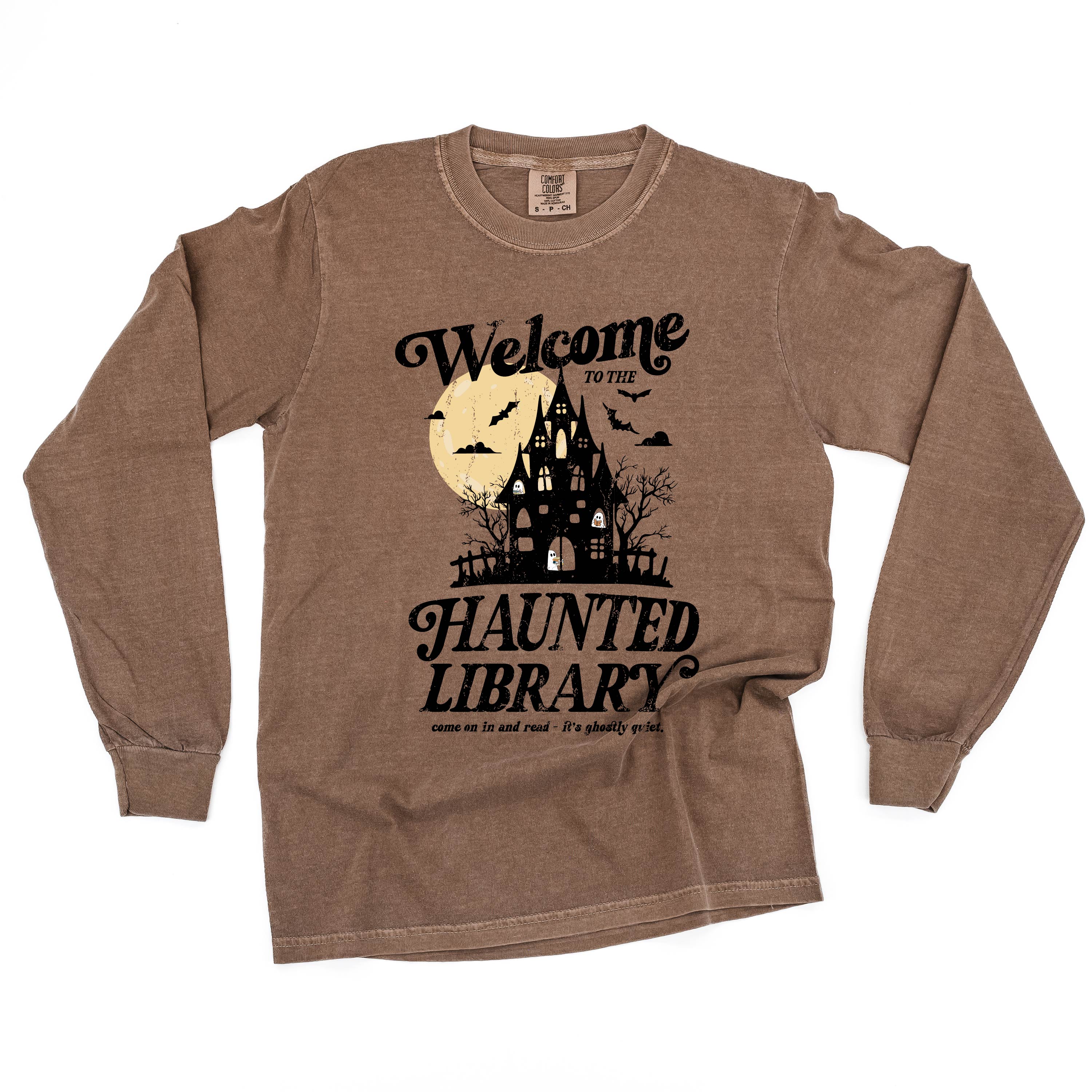 Haunted Library - Long Sleeve Comfort Colors Tee Little Mama Shirt Shop