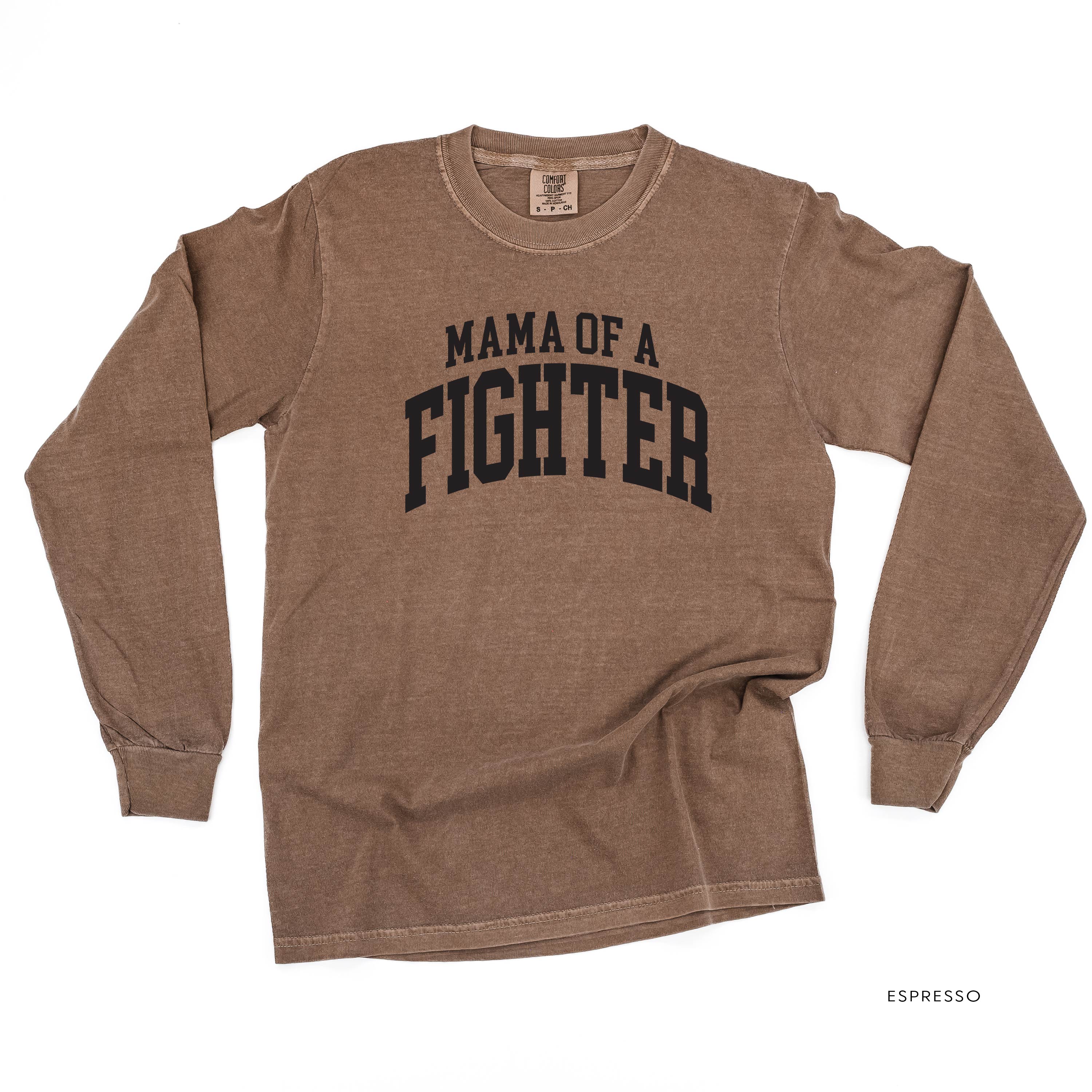 Mama of a Fighter - Varsity - LONG SLEEVE COMFORT COLORS TEE Little Mama Shirt Shop
