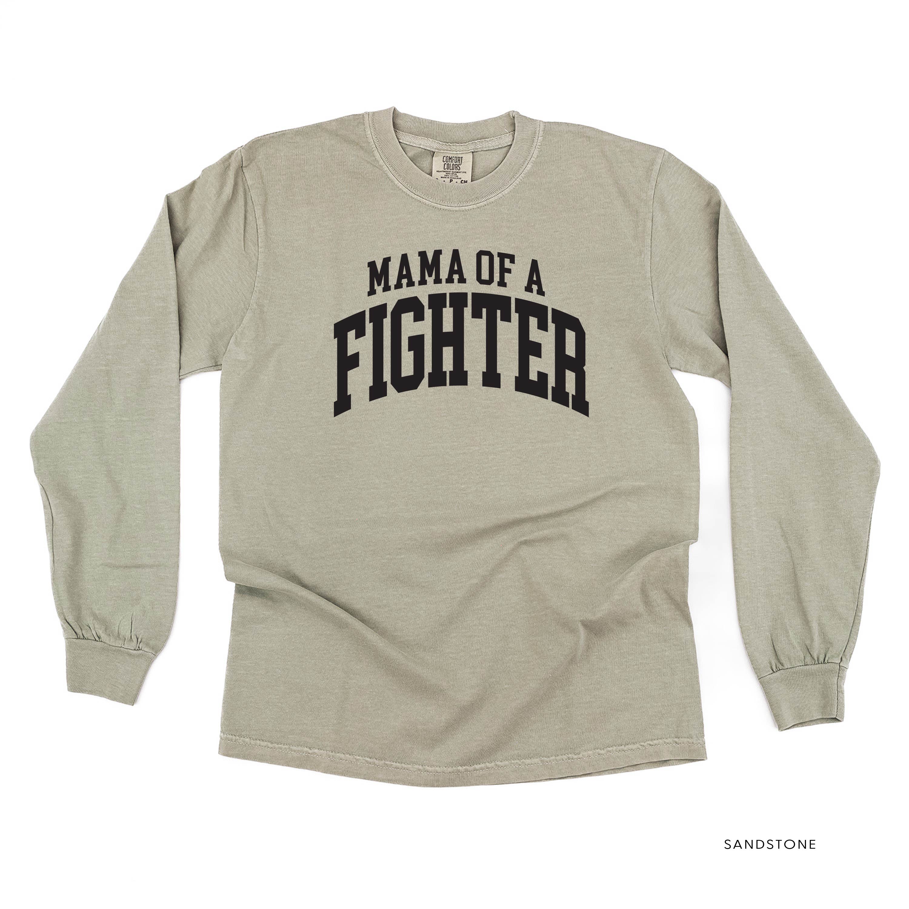 Mama of a Fighter - Varsity - LONG SLEEVE COMFORT COLORS TEE Little Mama Shirt Shop
