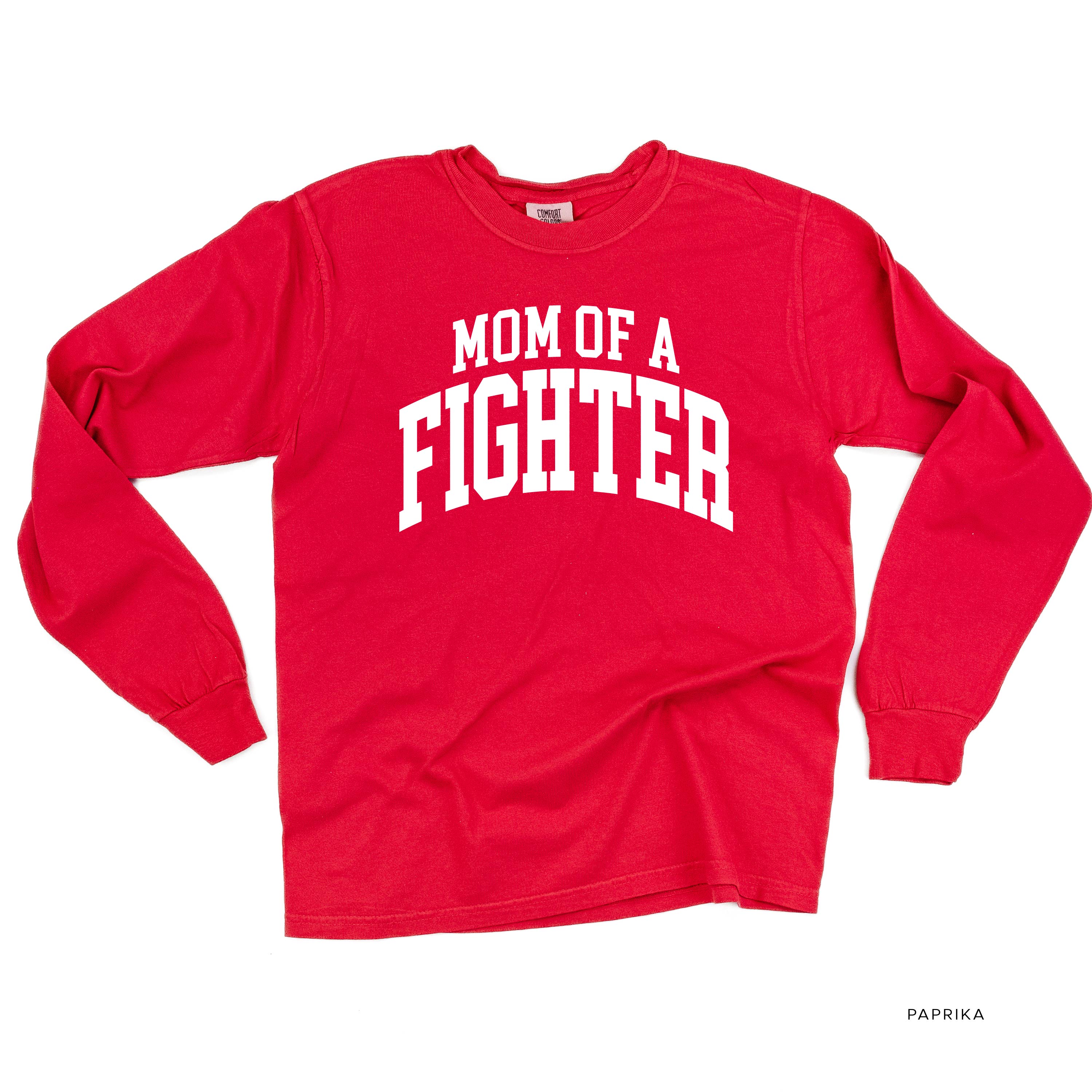 Mom of a Fighter - Varsity - LONG SLEEVE COMFORT COLORS TEE Little Mama Shirt Shop
