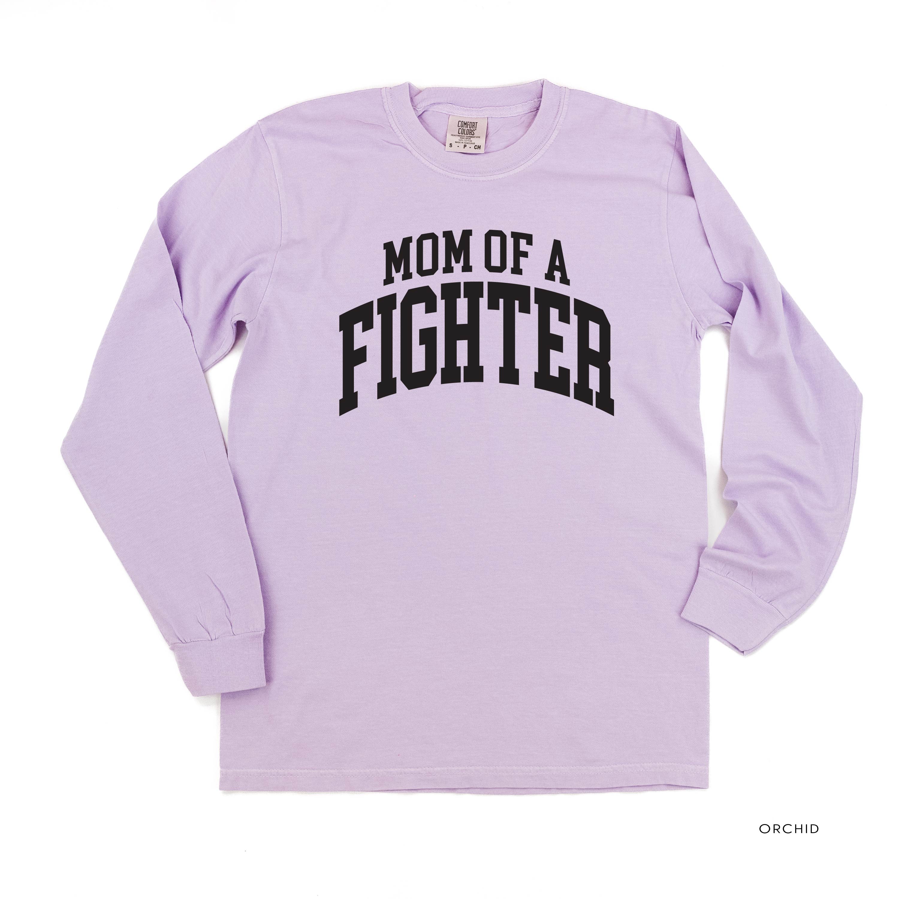 Mom of a Fighter - Varsity - LONG SLEEVE COMFORT COLORS TEE Little Mama Shirt Shop