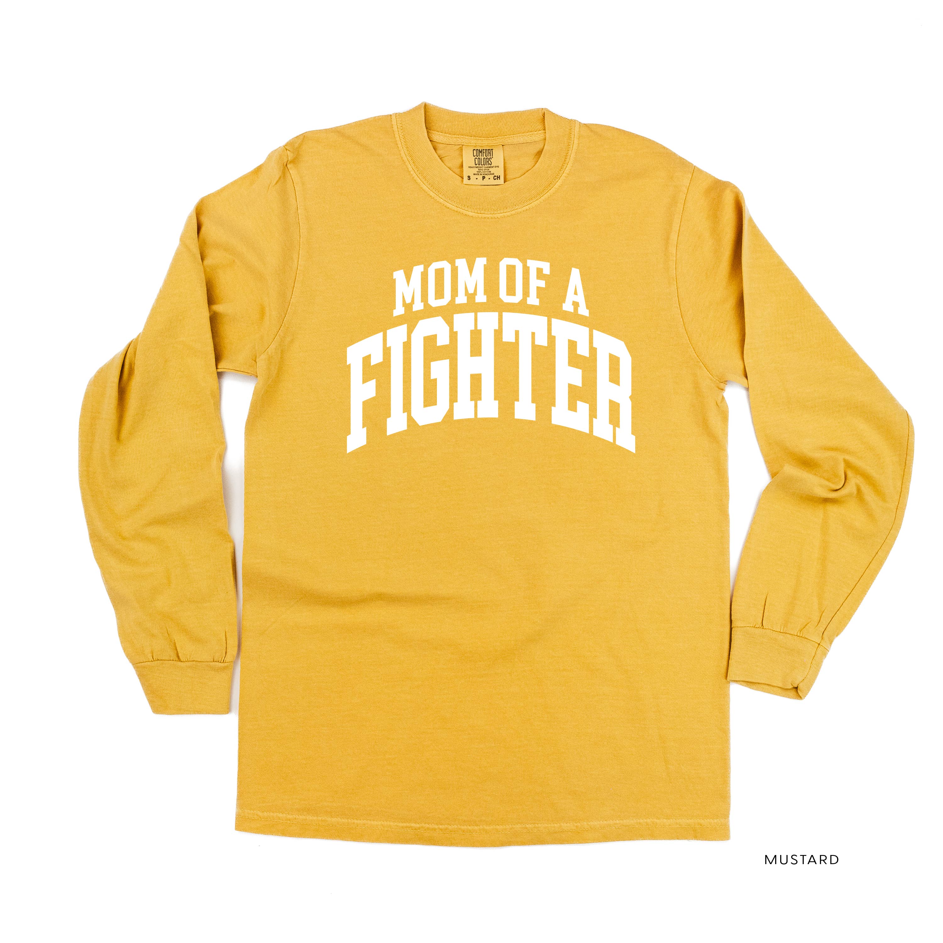 Mom of a Fighter - Varsity - LONG SLEEVE COMFORT COLORS TEE Little Mama Shirt Shop