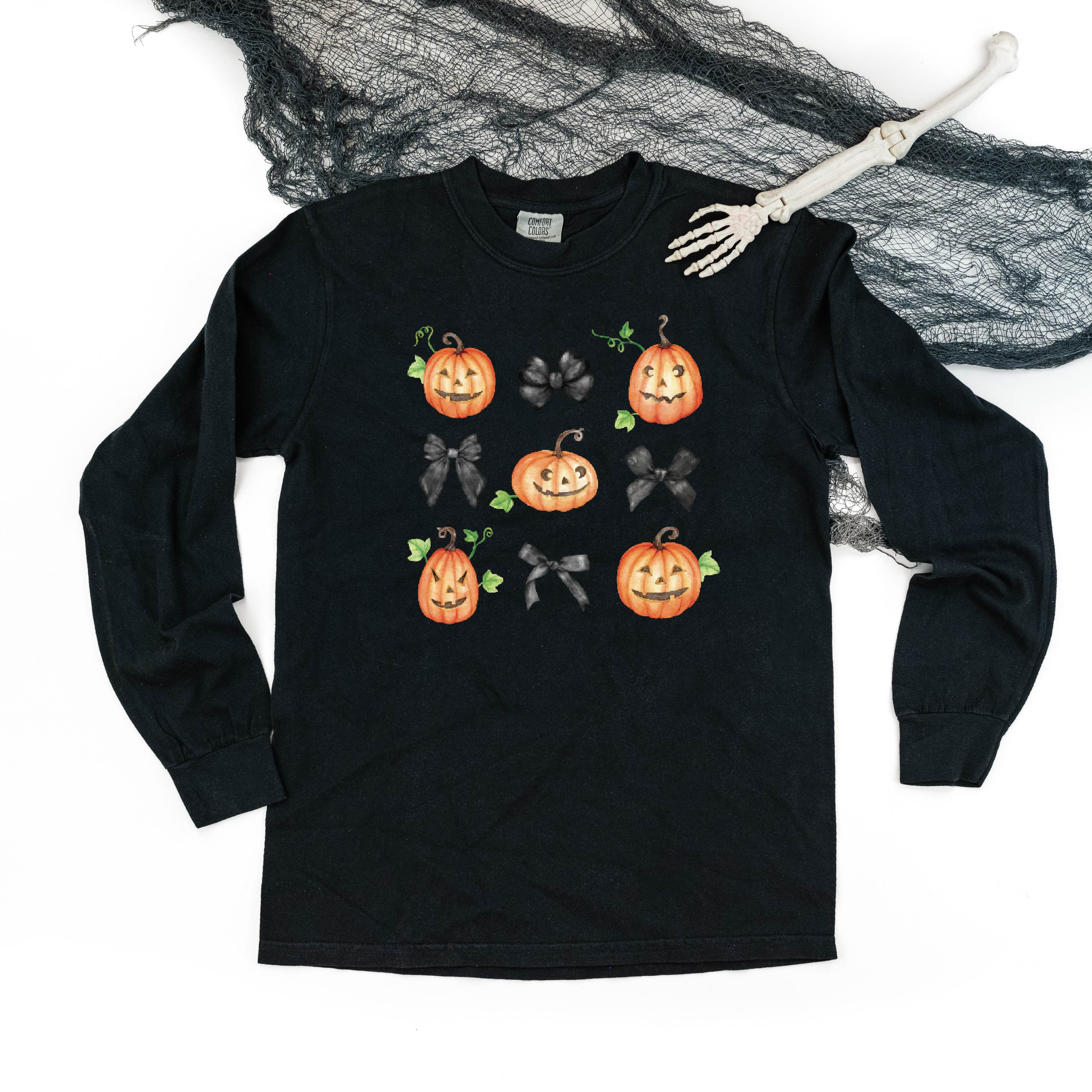 Pumpkins-n-Bows - Long Sleeve Comfort Colors Tee Little Mama Shirt Shop