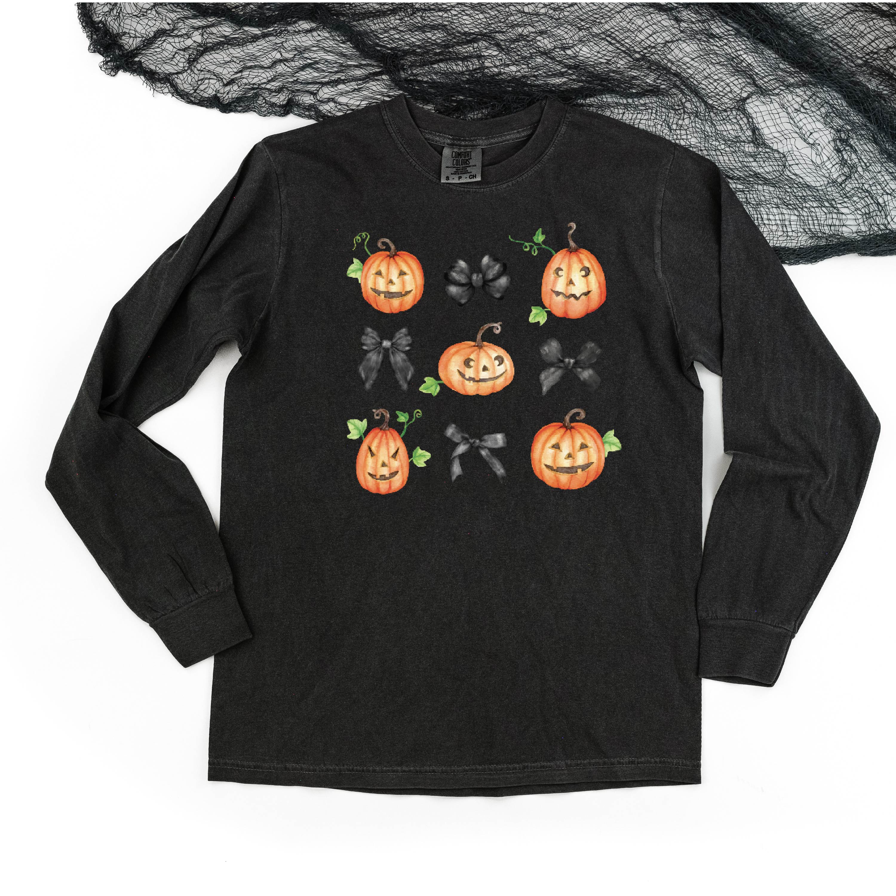 Pumpkins-n-Bows - Long Sleeve Comfort Colors Tee Little Mama Shirt Shop