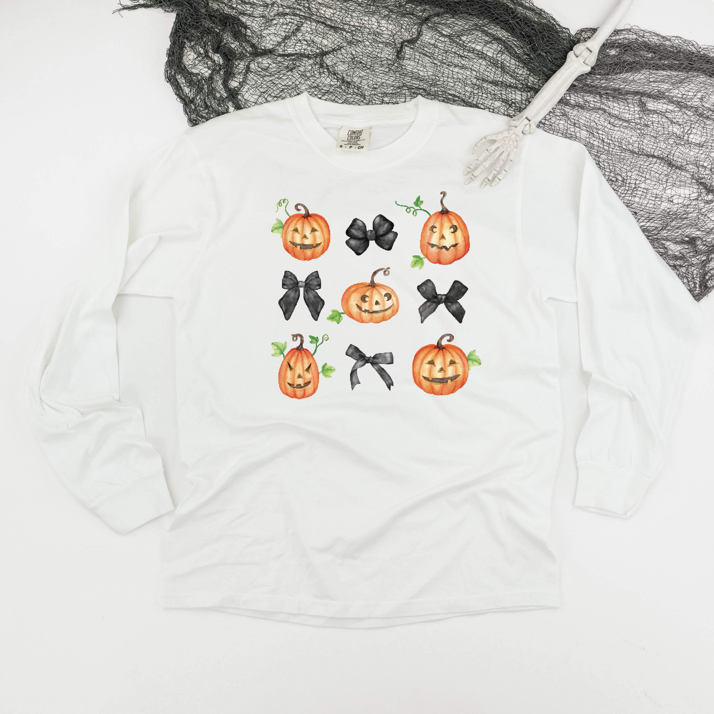 Pumpkins-n-Bows - Long Sleeve Comfort Colors Tee Little Mama Shirt Shop