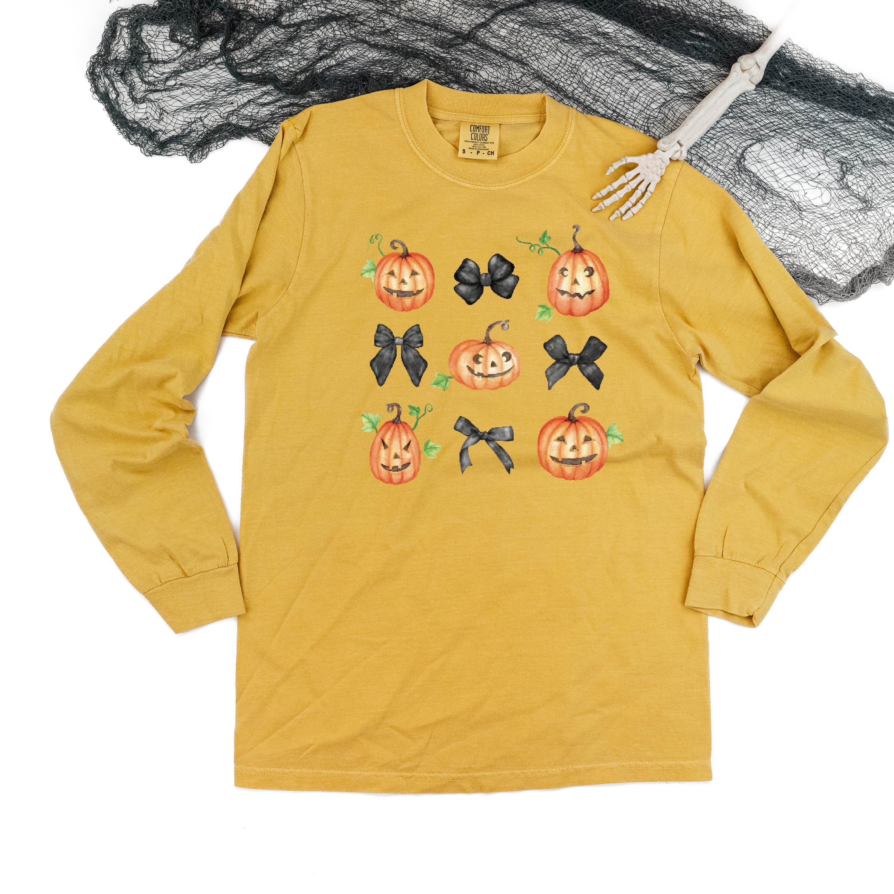 Pumpkins-n-Bows - Long Sleeve Comfort Colors Tee Little Mama Shirt Shop