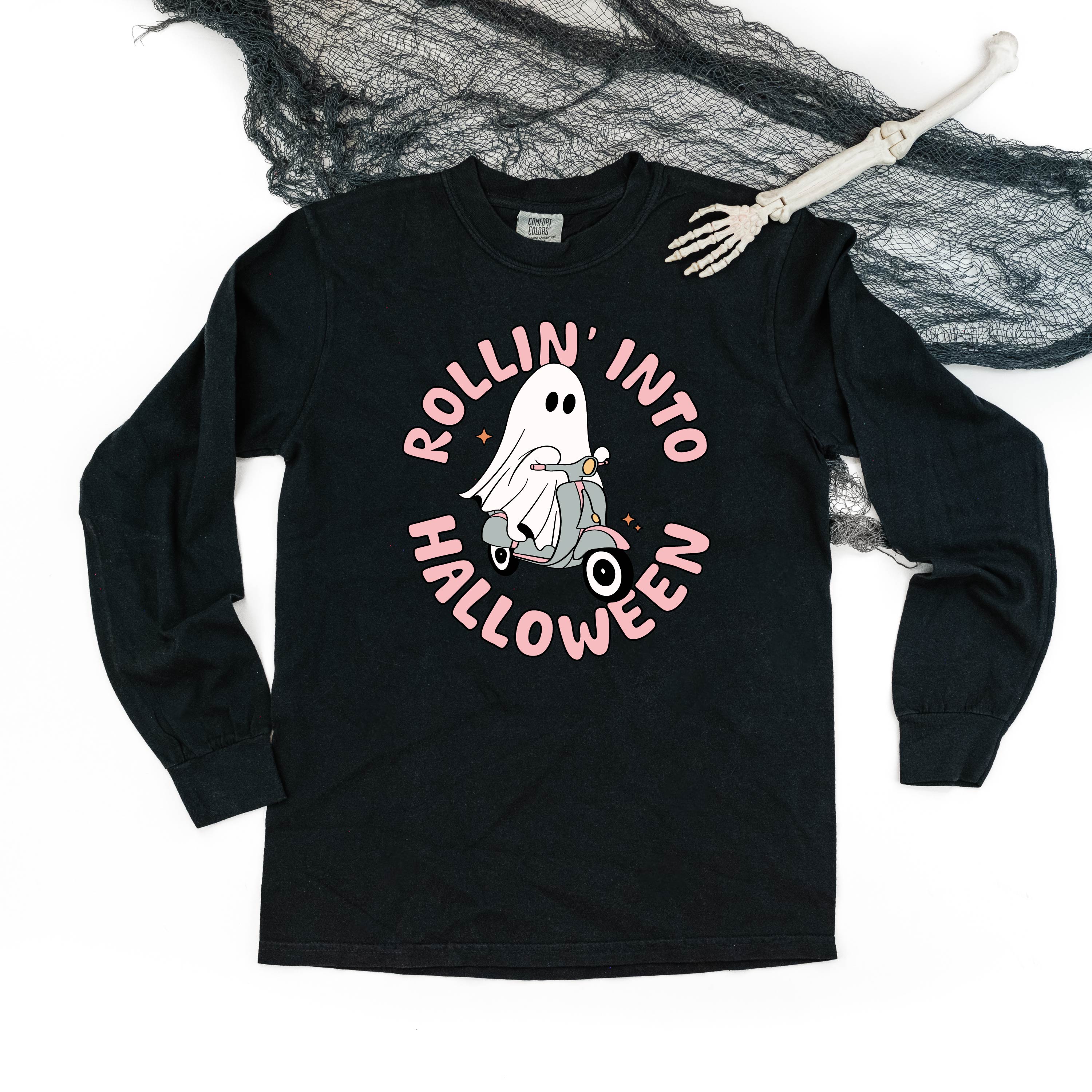 Rollin' Into Halloween - Long Sleeve Comfort Colors Tee Little Mama Shirt Shop