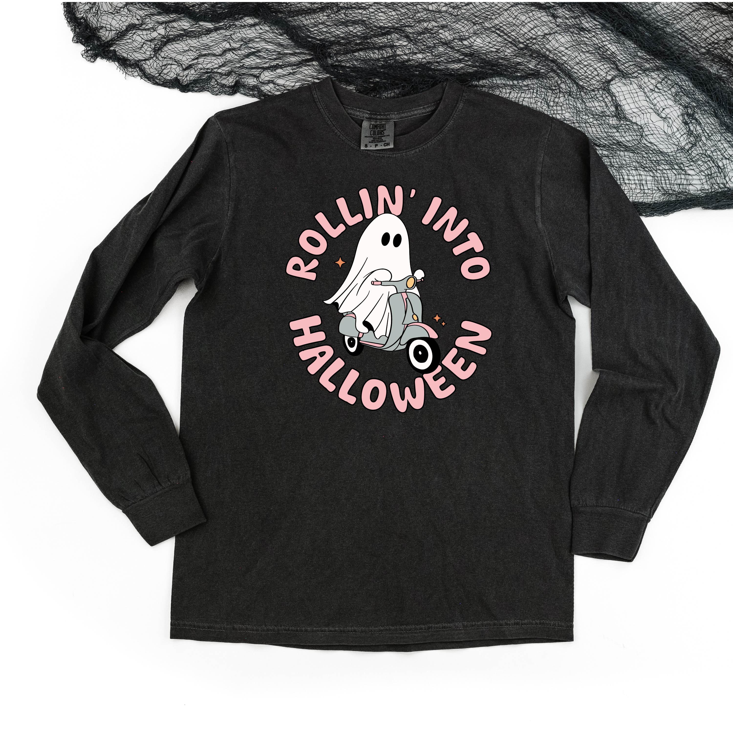Rollin' Into Halloween - Long Sleeve Comfort Colors Tee Little Mama Shirt Shop