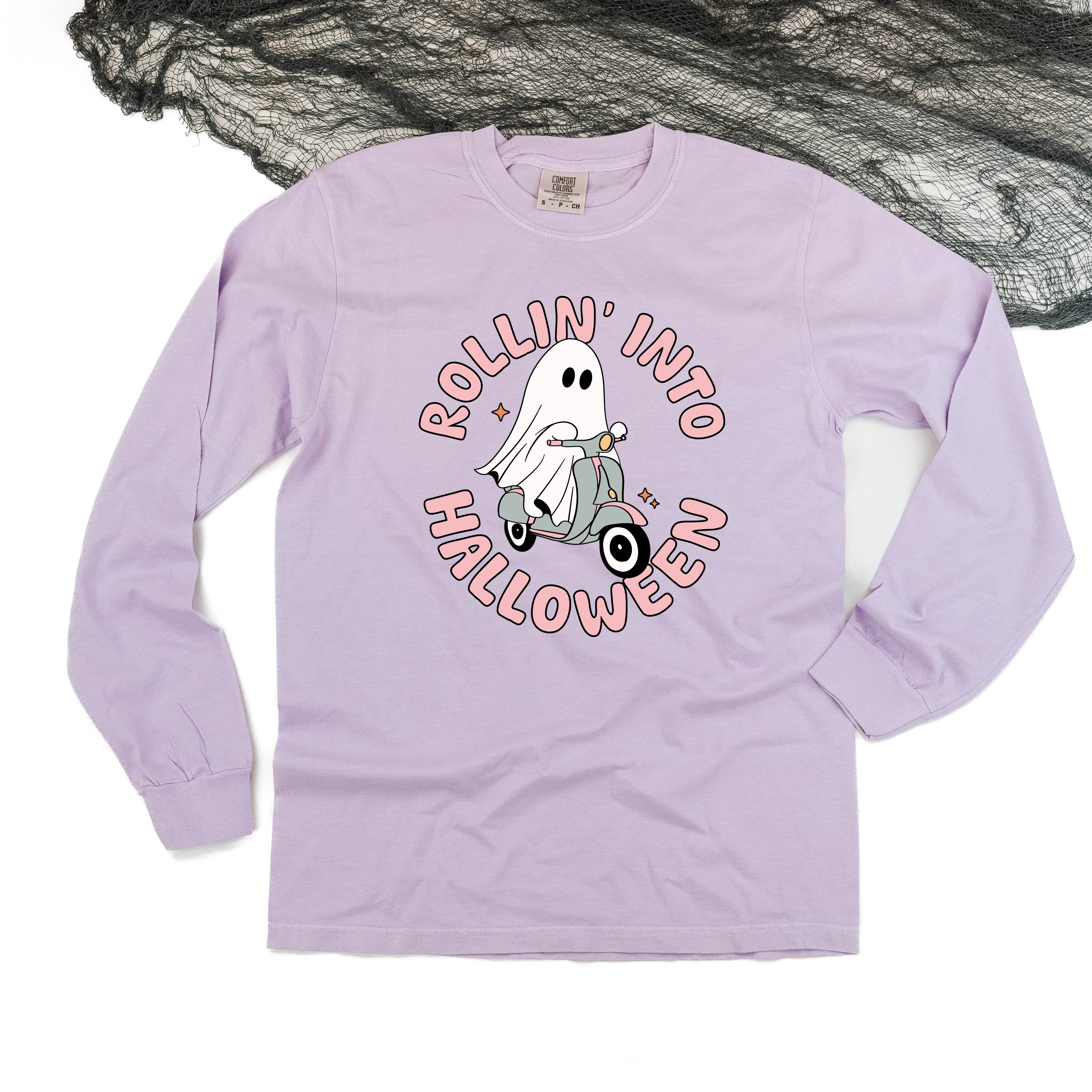 Rollin' Into Halloween - Long Sleeve Comfort Colors Tee Little Mama Shirt Shop