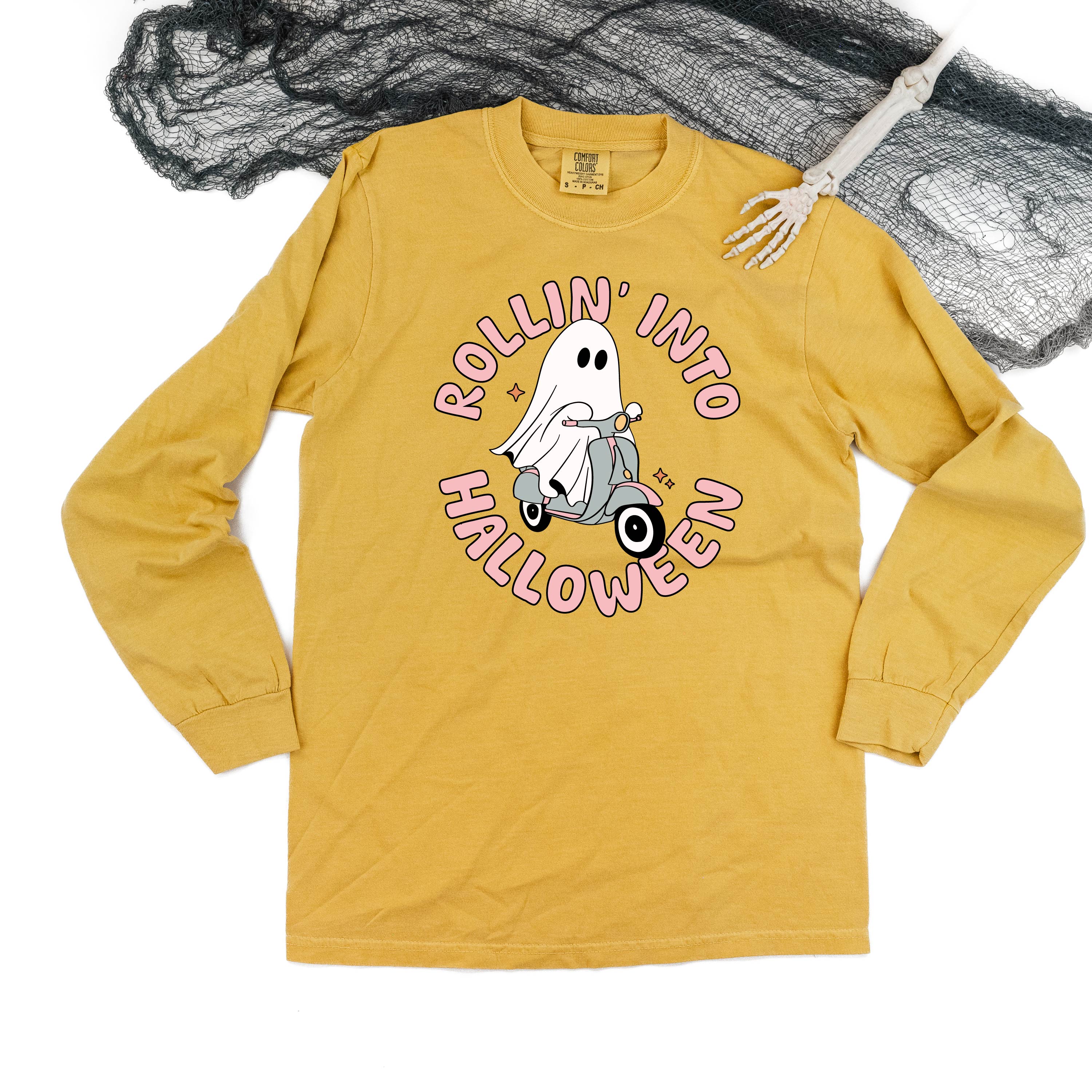 Rollin' Into Halloween - Long Sleeve Comfort Colors Tee Little Mama Shirt Shop