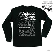 School Days Pocket Design on Front w/ Full School Days Design on Back - LONG SLEEVE COMFORT COLORS TEE Little Mama Shirt Shop