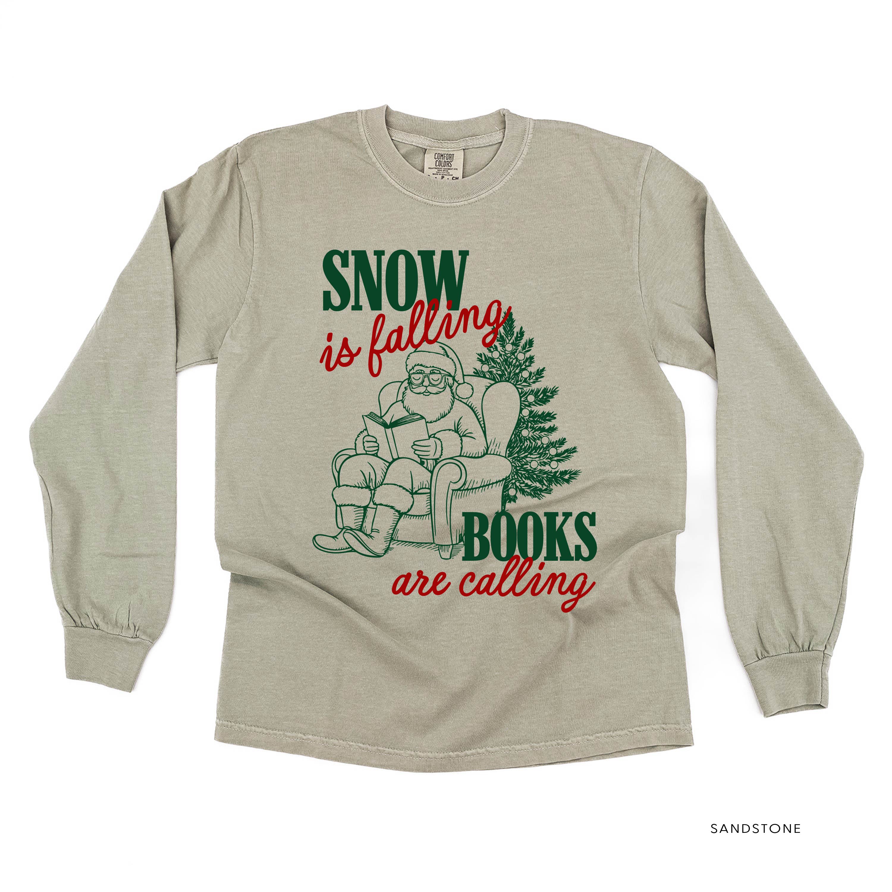Snow Is Falling Books Are Calling - LONG SLEEVE Comfort Colors Tee Little Mama Shirt Shop