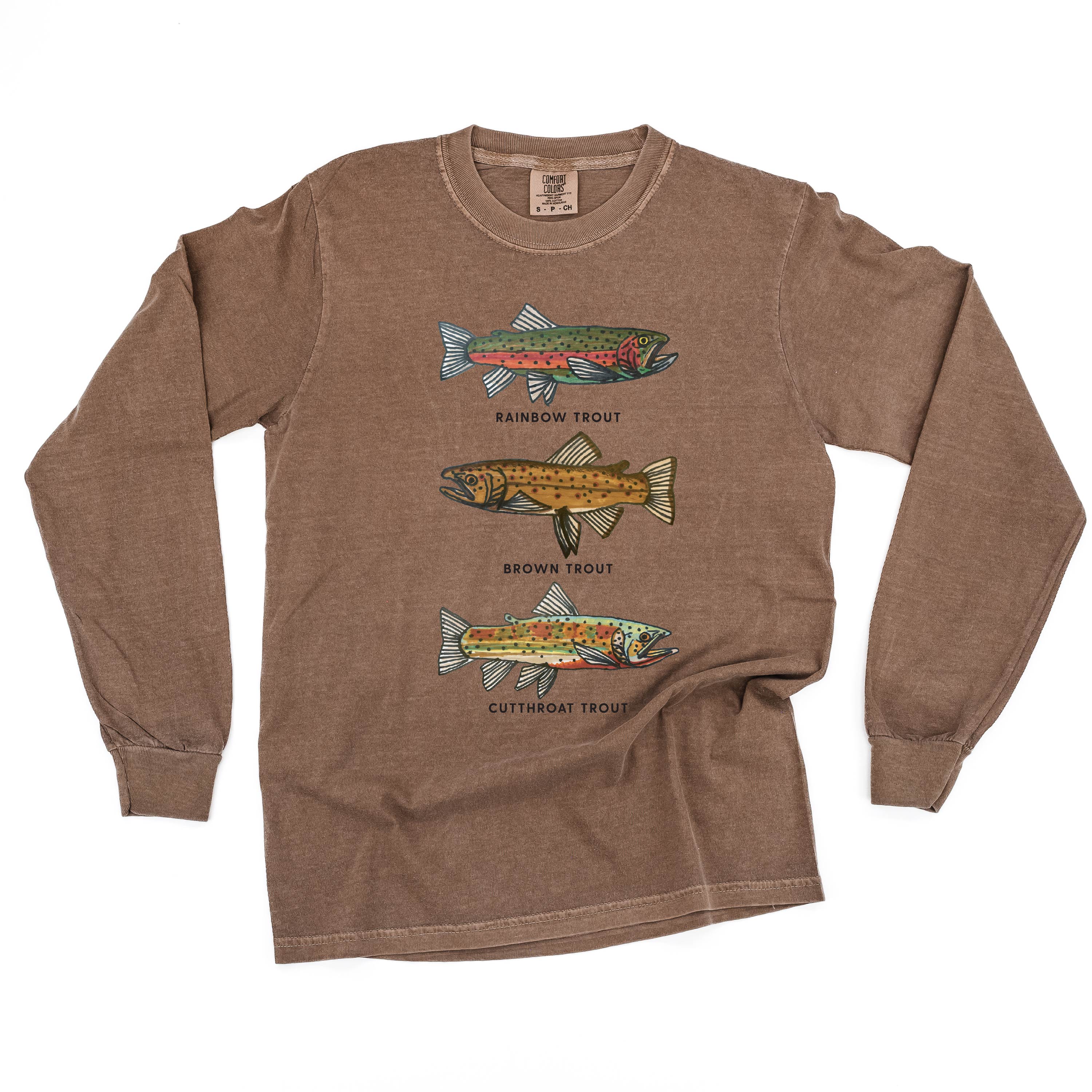 Trout Chart - Hand Drawn - LONG SLEEVE Comfort Colors Tee Little Mama Shirt Shop