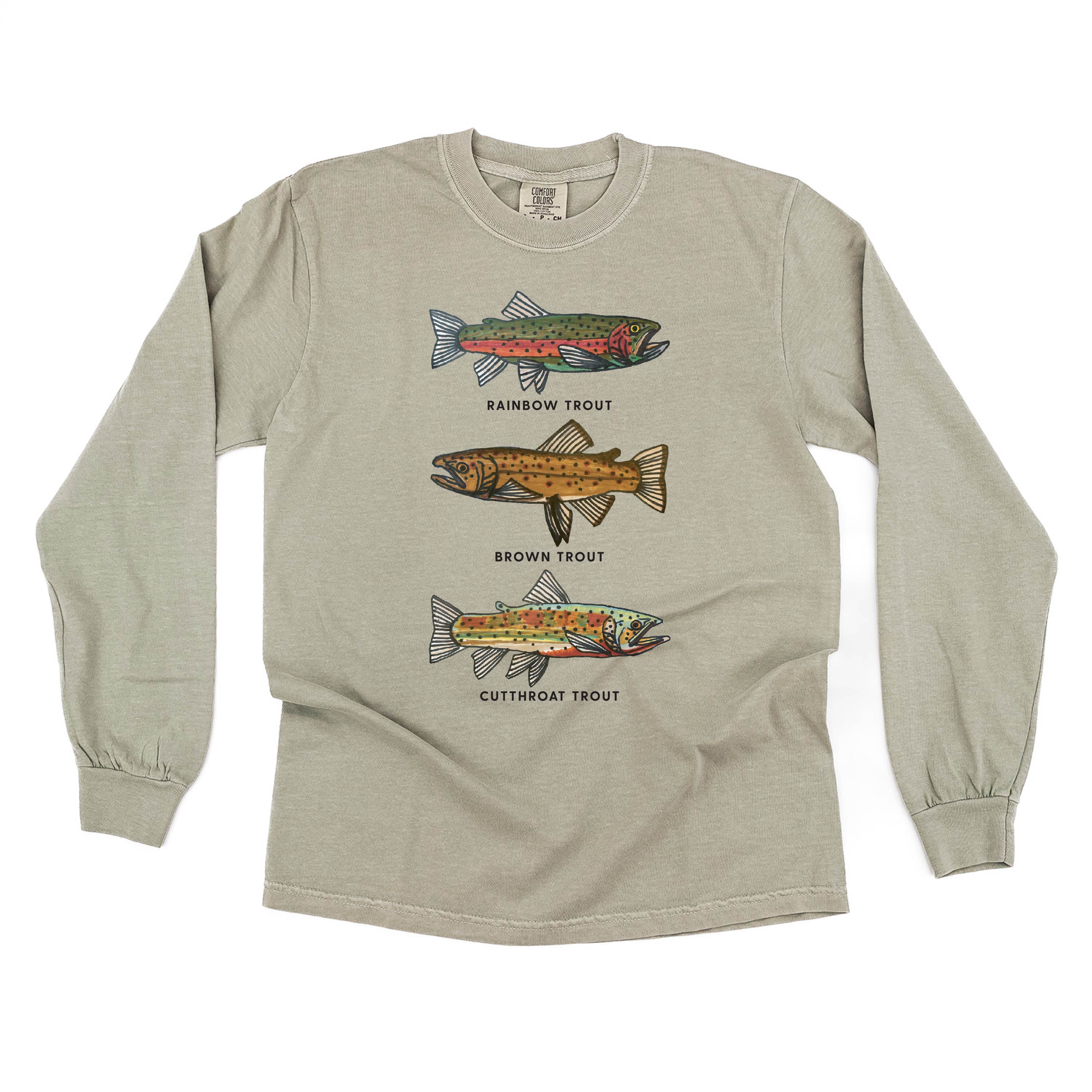 Trout Chart - Hand Drawn - LONG SLEEVE Comfort Colors Tee Little Mama Shirt Shop