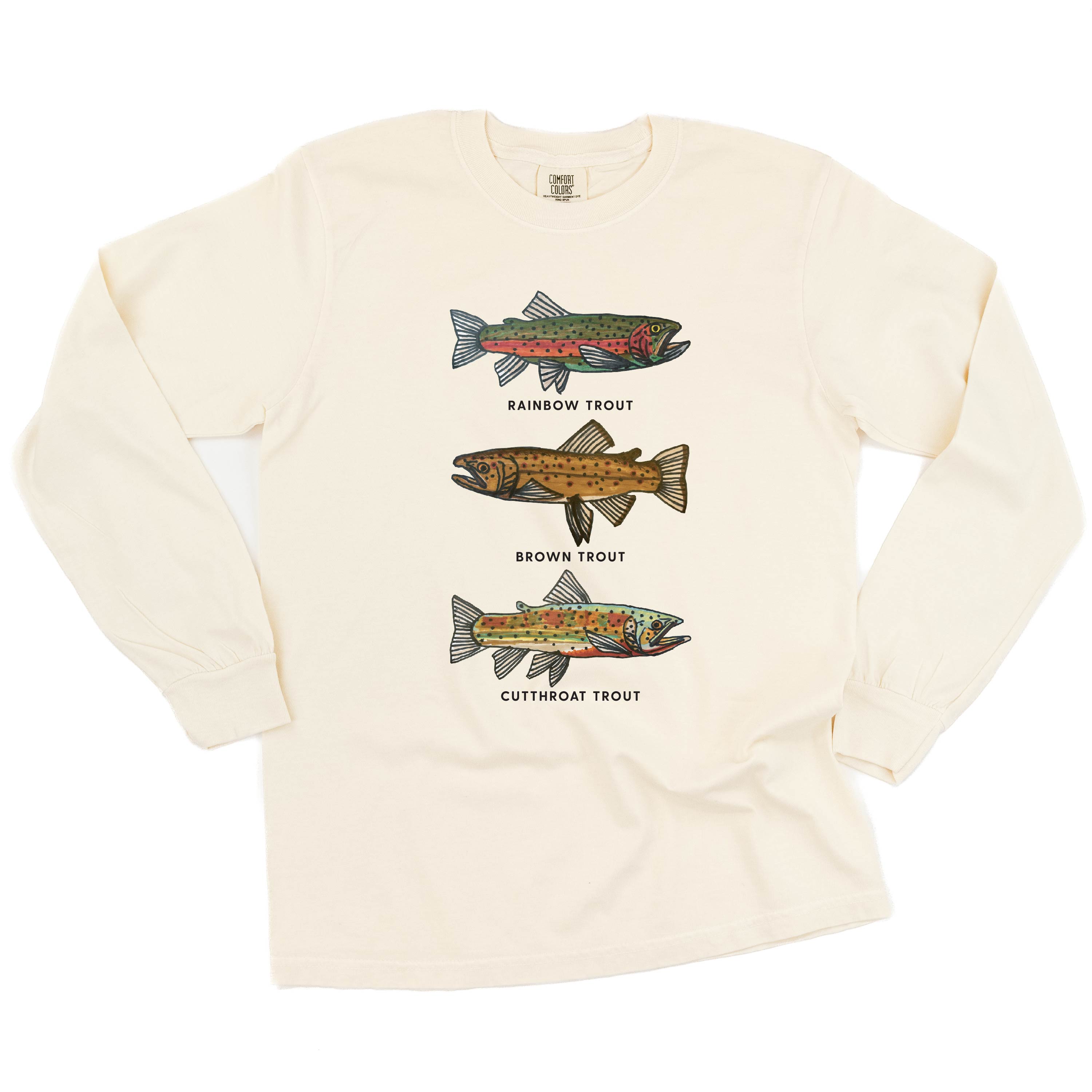 Trout Chart - Hand Drawn - LONG SLEEVE Comfort Colors Tee Little Mama Shirt Shop